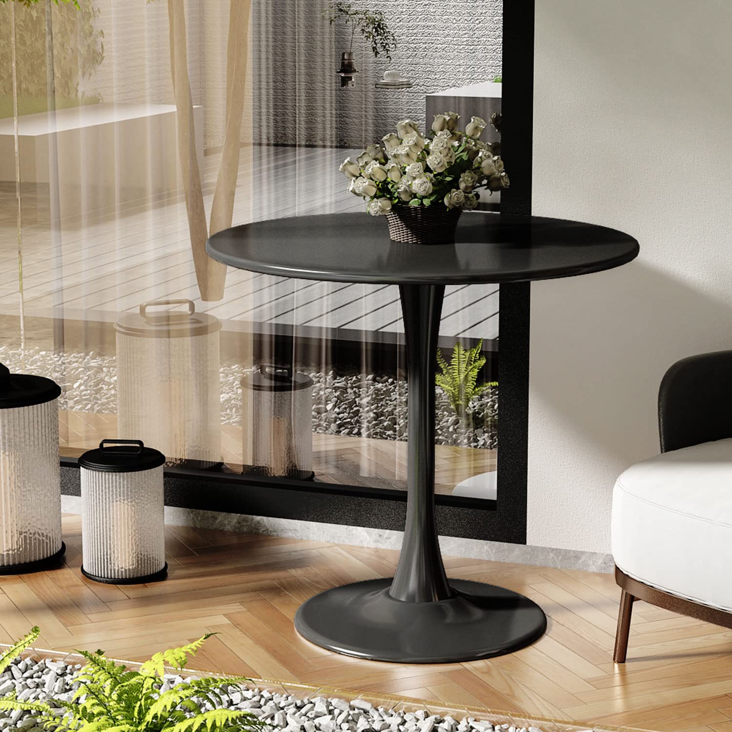 Modern Black Tulip Round Dining Table - 31.5 Inch Mid-Century Style Kitchen & Coffee Table for Living Room, Dining Area & Small Spaces