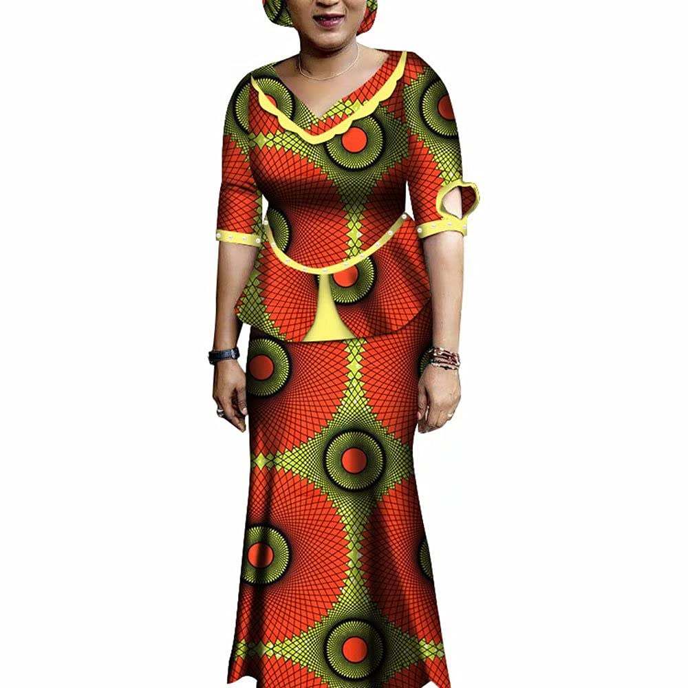 Stylish Traditional African Ankara Two-Piece Dress Set for Women - Half Sleeve Plus Size Outfit | Perfect for Cultural Events, Weddings & Special Occasions