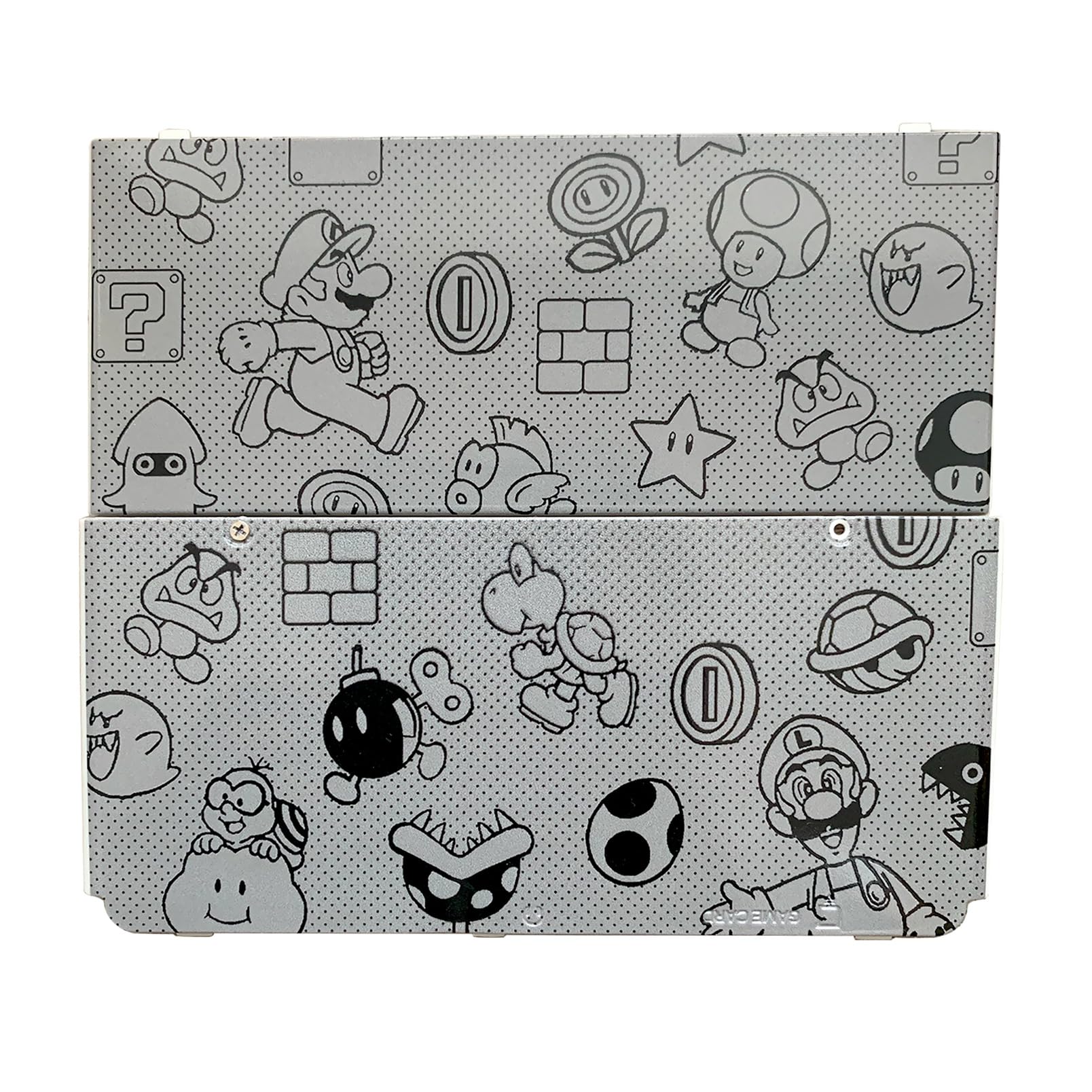 Customized Mario Grey Limited Edition Faceplate Replacement Shells for New 3DS XL - Top & Bottom White/Black Back Cover Plates - Perfect for Gaming Enthusiasts & Collectors