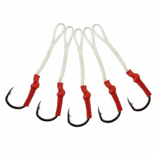 30pcs Fishing Assist Hooks with PE Line - Strong Jig Hooks for Vertical Butterfly Jigging - Perfect for Saltwater & Freshwater Fishing