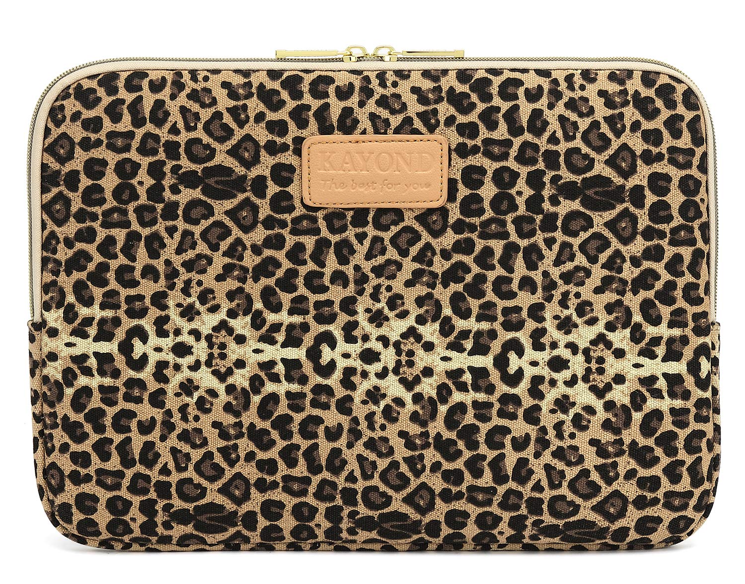 Kayond KY-03 15.6 Inch Laptop Sleeve - Brown Leopard Print Canvas Fabric Case for MacBook Pro/Air, Dell, HP - Perfect for Work, School & Travel Protection