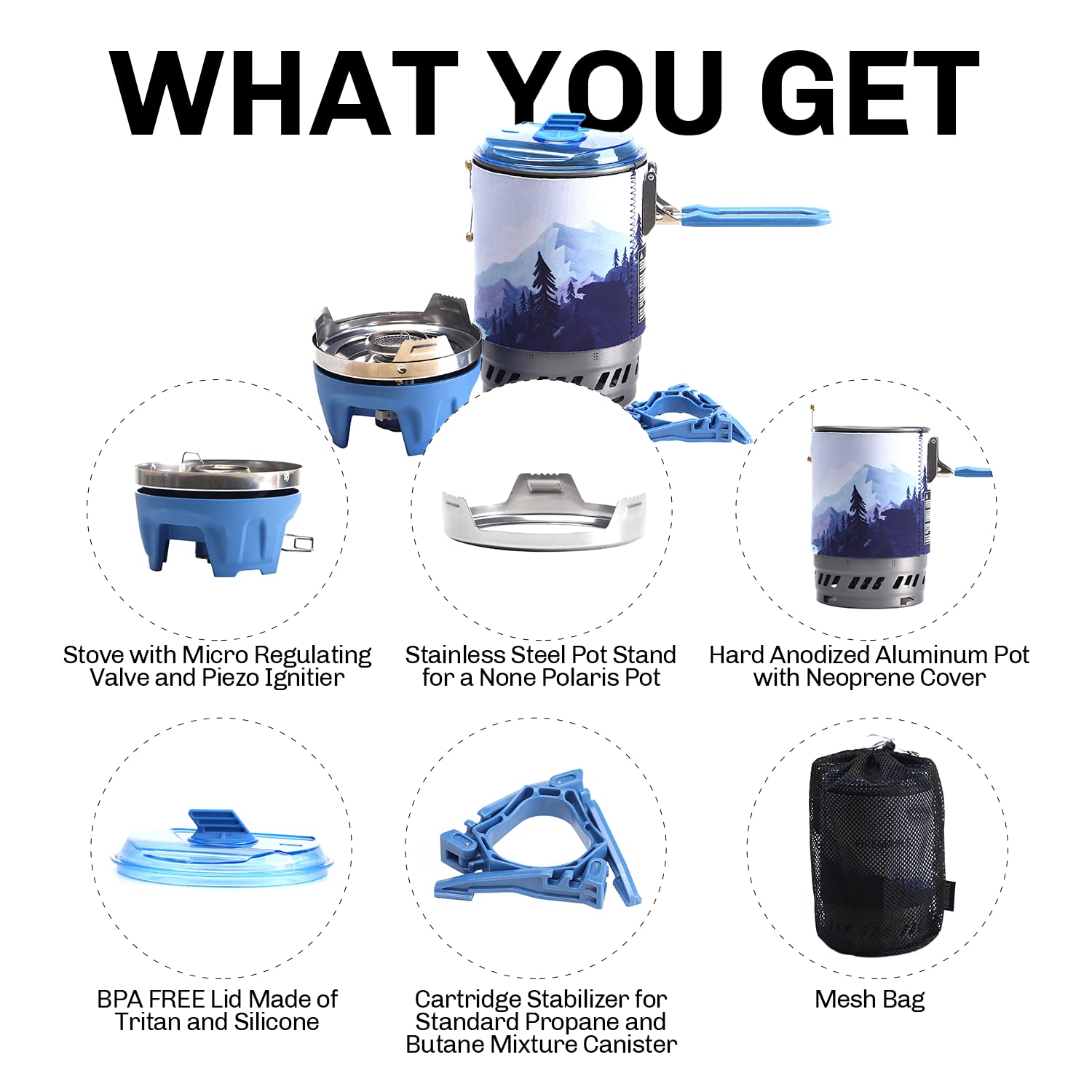 Fire Maple Polaris Portable Camping Gas Stove with Piezo Ignition - Compact Backpacking Stove for Hiking, Trekking & Bushcraft - Includes Pot Support & Stand - Perfect for Outdoor Cooking, Camping Trips & Emergency Preparedness (Blue)