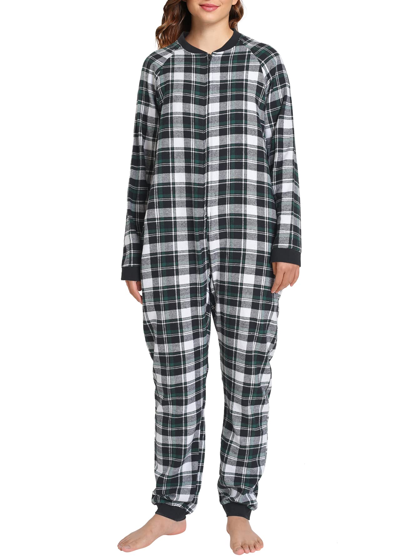 Women's Flannel Zipper Onesie Pajamas - Long Sleeve Soft Fleece Jumpsuit for Winter Sleepwear & Lounge Wear - Cozy Home Outfit for Cold Nights, Movie Nights and Relaxation