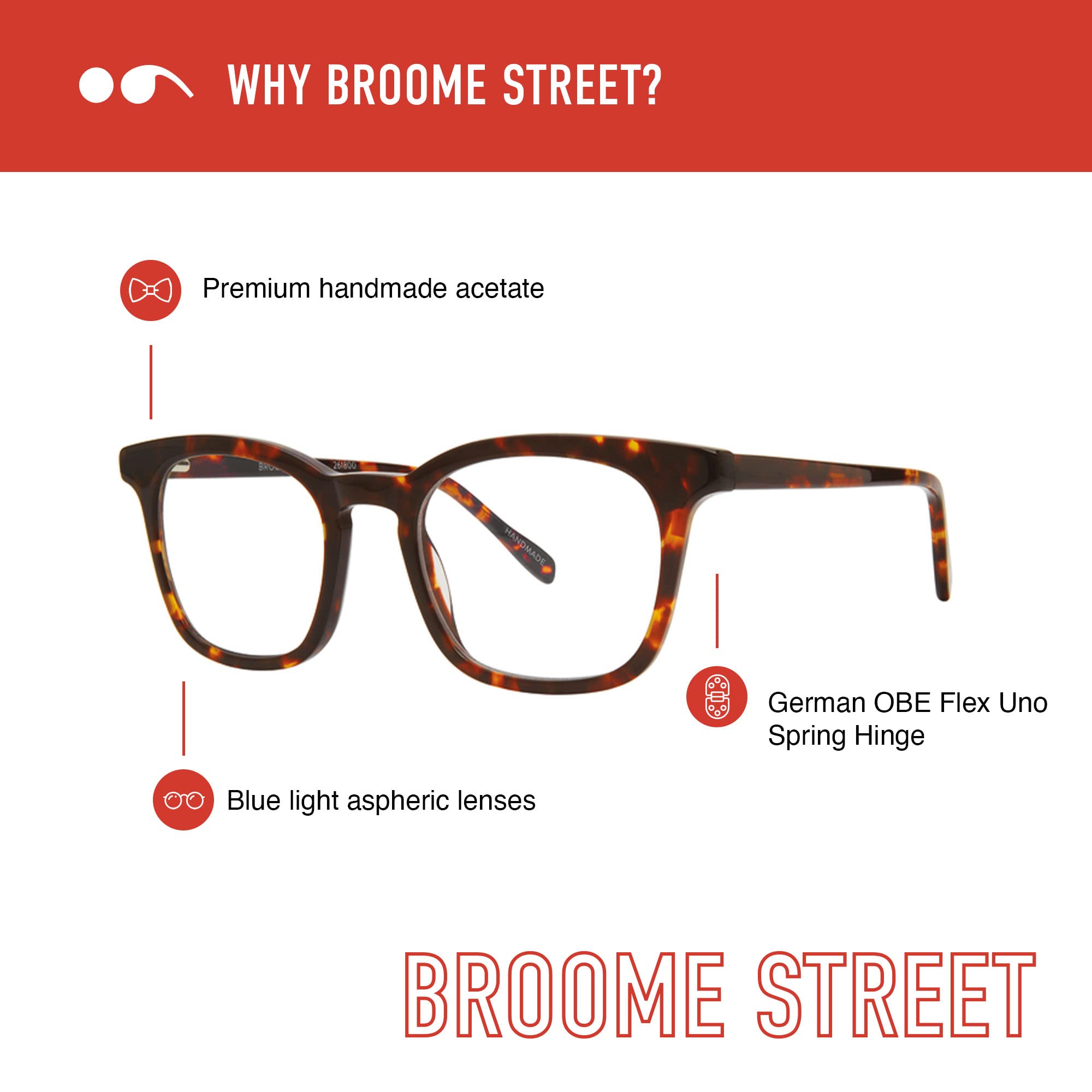Scojo New York Broome Street Blue Light Blocking Reading Glasses - Handmade Anti-Scratch Readers for Women & Men - Perfect for Computer Work, Reading & Screen Time