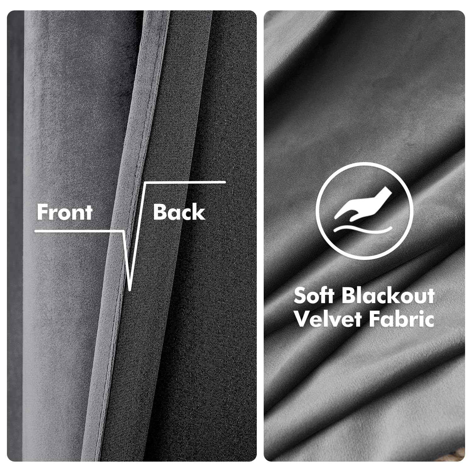 MIULEE 2 Panels Blackout Velvet Curtains - Thermal Insulated Soundproof Room Darkening Drapes for Living Room & Bedroom (52x108 Inch, Solid Grey) - Perfect for Home Theater, Nursery & Light Sleepers
