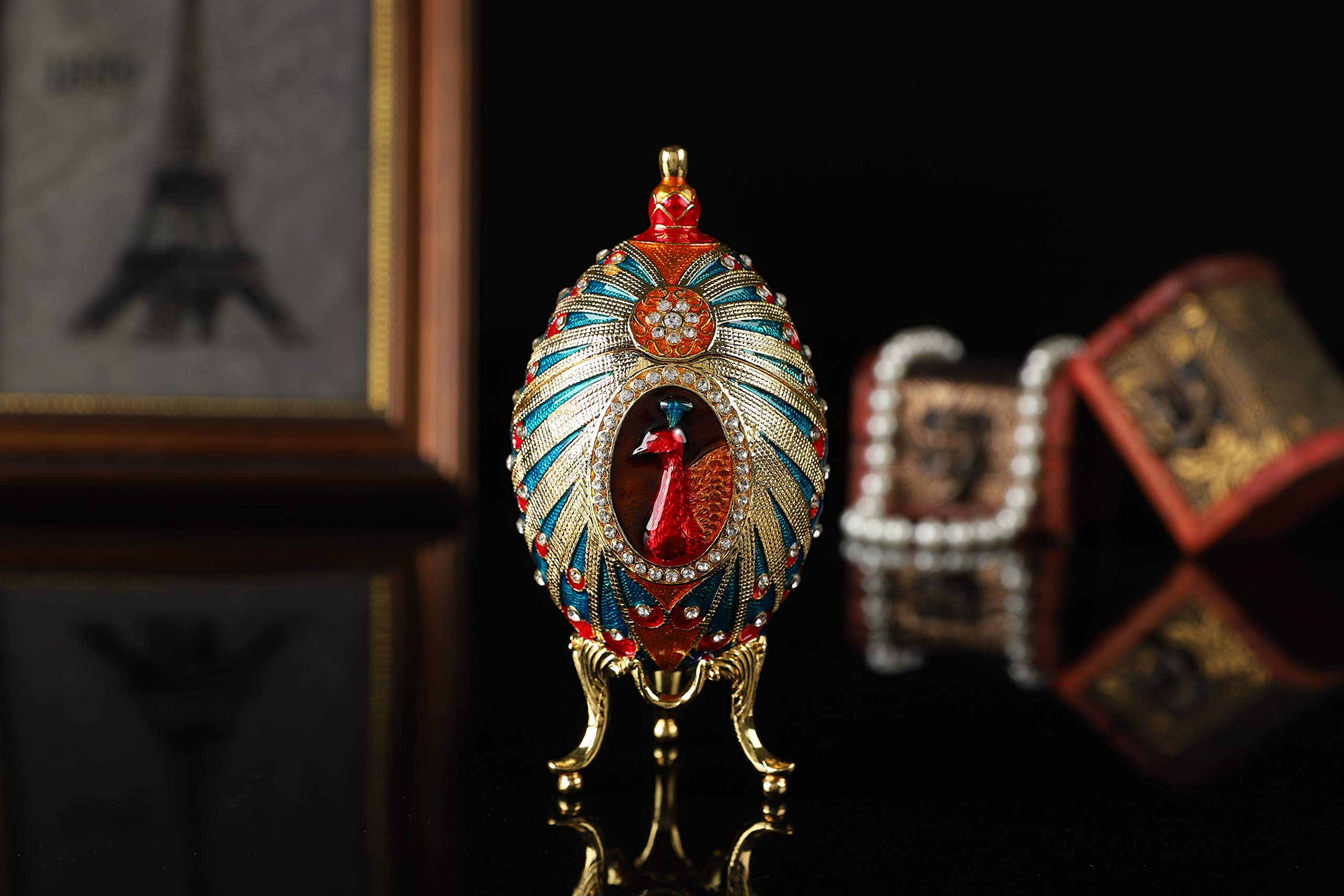 QIFU Hand-Painted Easter Egg Jewelry Box with Enamel & Rhinestones - Unique Gift for Home Decor, Easter Collectible - Perfect for Jewelry Storage & Holiday Gifting