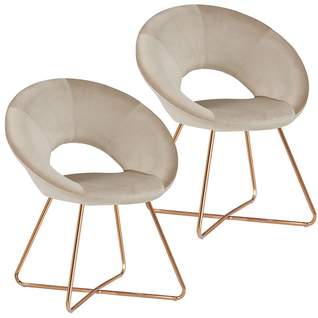 DUHOME Modern Velvet Accent Chairs Set of 2 - Upholstered Armchair with Golden Legs for Dining Room, Living Room & Lounge - Comfy Khaki Velvet Sofa Chairs for Leisure & Home Decor