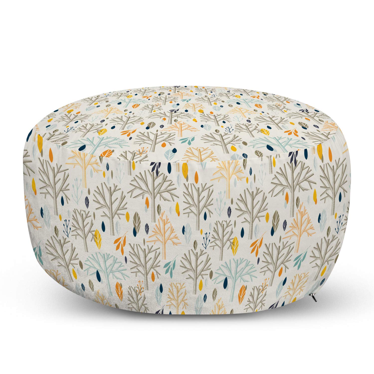 Ambesonne Decorative Botanical Pouf Cover with Zipper - Abstract Tree Leaves & Twigs Pattern on Neutral Background, Soft Fabric Unstuffed Case 30