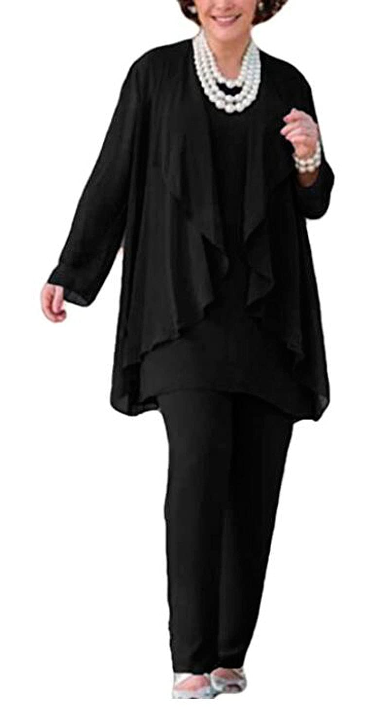 3-Piece Chiffon Women's Outfit with Jacket - Plus Size Mother of The Bride Pants Suit, Wedding Guest Dress & Formal Attire for Special Occasions, Parties & Evening Events