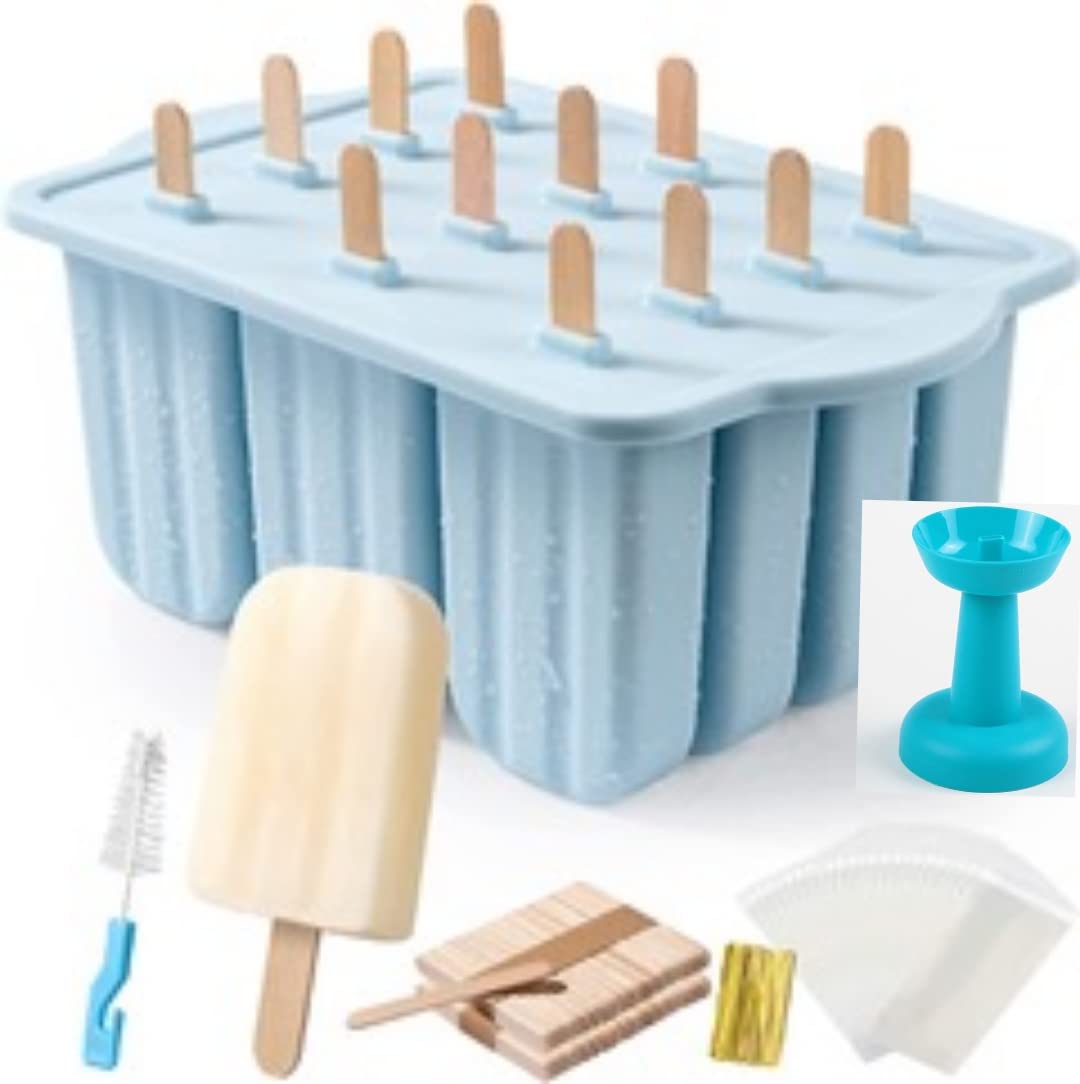 12-Pack Silicone Popsicle Molds for Kids & Adults - BPA-Free Ice Pop Maker with 50 Sticks, Brush, Storage Bags & Twist Ties - Easy Release Homemade Popsicle Molds for Summer Treats, Parties & Healthy Snacks