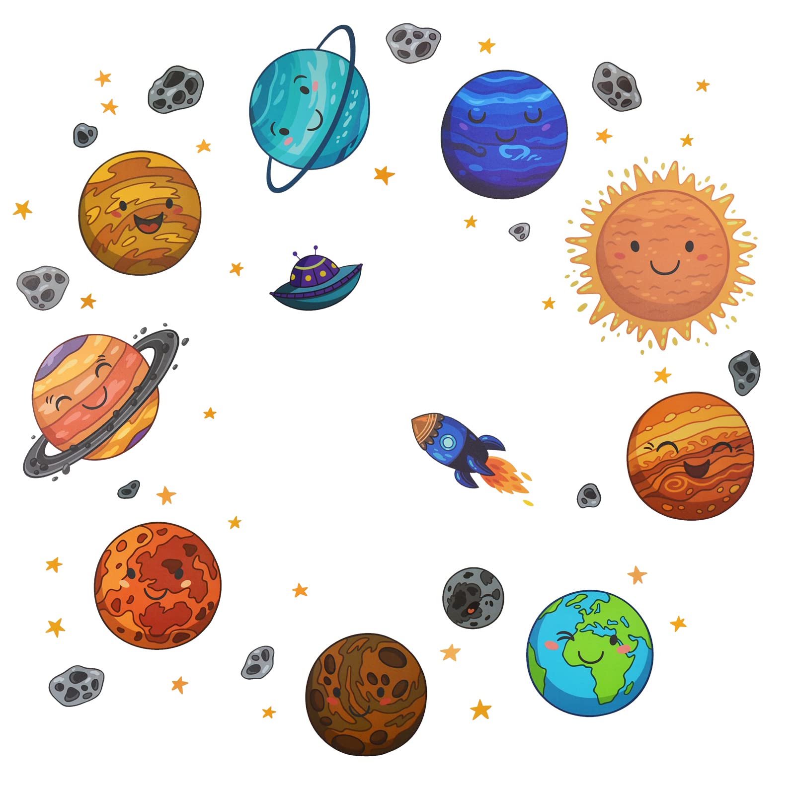 Maydahui Solar System Wall Decal - 35x35 Inch Removable Space Planets Wall Stickers for Kids Room, Nursery & Boys Bedroom - Universe Themed Peel & Stick Cartoon Mural Decor (Perfect for Space-Themed Parties & Educational Room Decor)