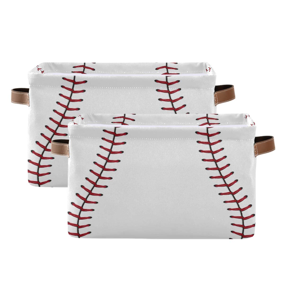 Collapsible Storage Bins 2-Pack, 15x11x9.5 Inch - Foldable Cube Baskets with Baseball Laces for Closet, Nursery, Kids Bedroom & Laundry Organization - Perfect for Toys, Shelves & Home Storage Solutions