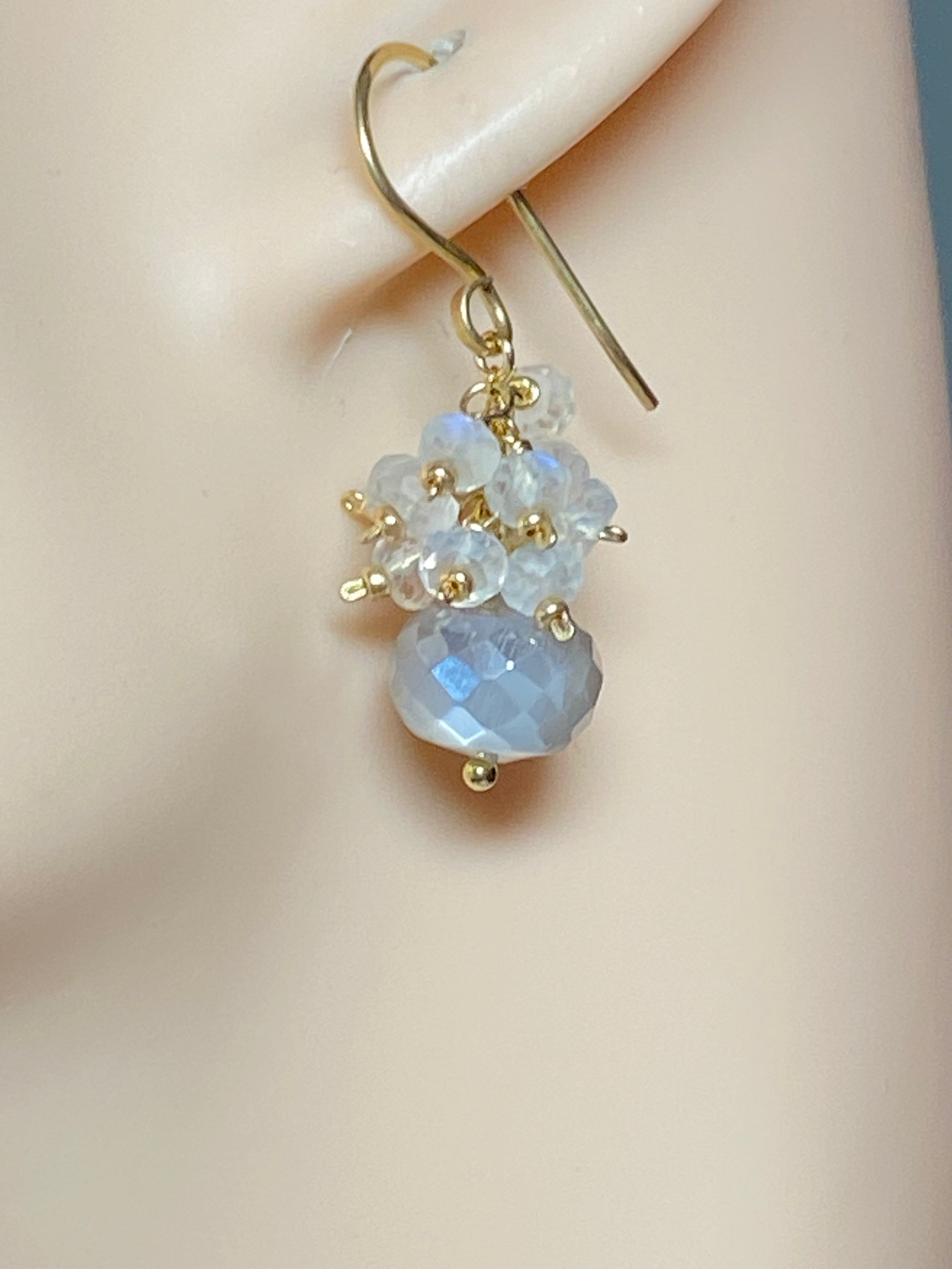 Natural Rainbow Moonstone Cluster Earrings with Grey Mystic Moonstone – Handmade Boho Jewelry for Women | Perfect for Weddings, Parties & Spiritual Healing
