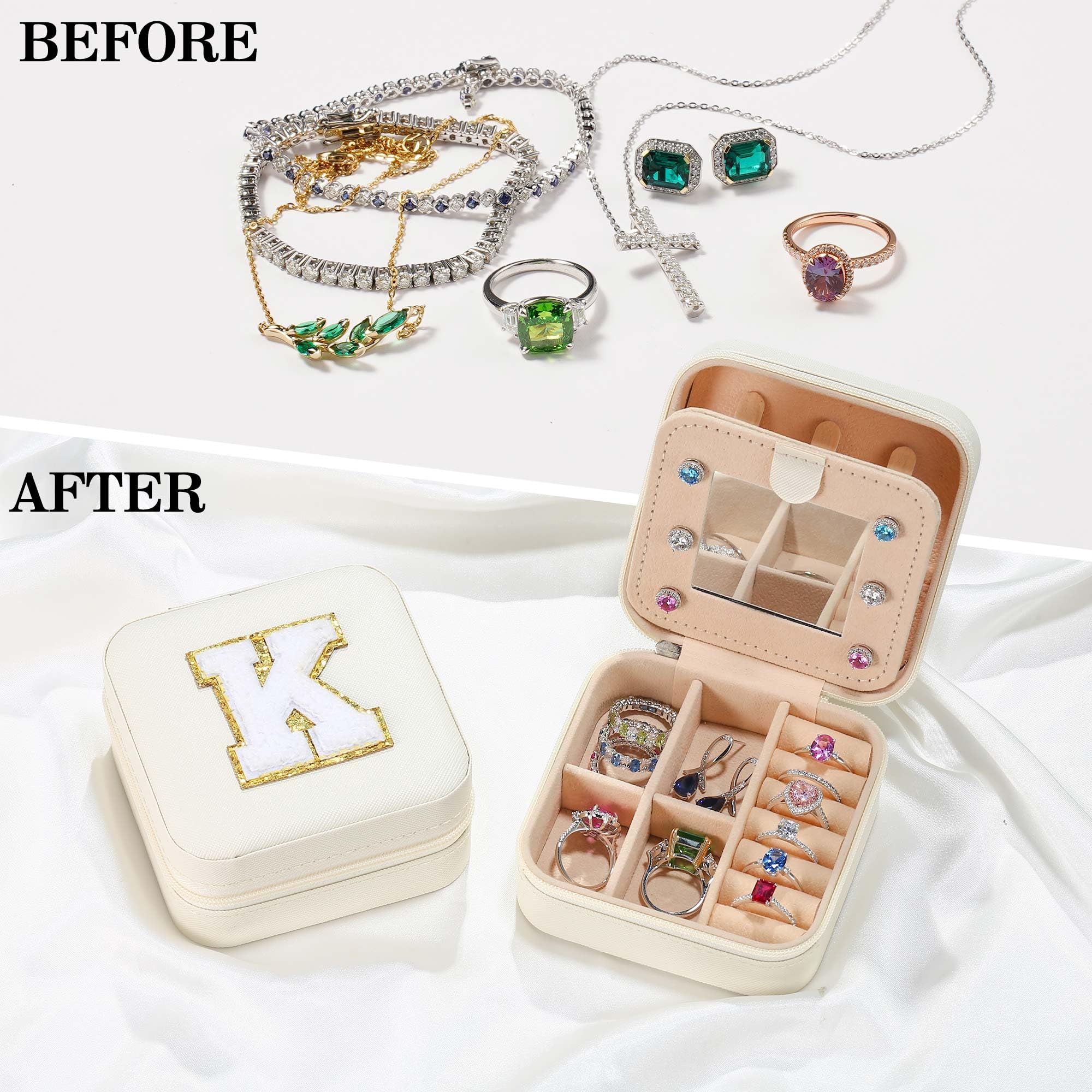 Parima Elegant Travel Jewelry Organizer for Women - Necklace, Earring & Ring Organizer | Compact Jewelry Storage Case | Perfect Travel Accessory & Gift for Women (Letter S, White) - Ideal for Vacations, Business Trips & Daily Use