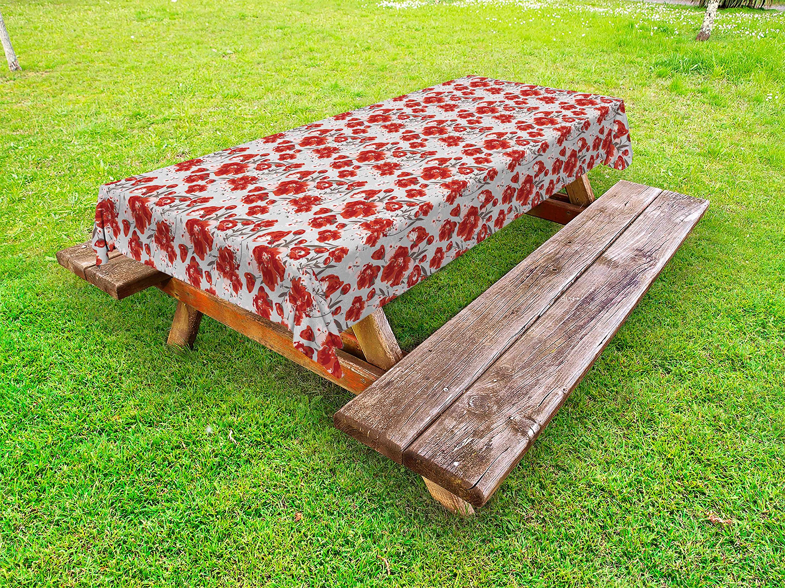 Ambesonne Floral Outdoor Tablecloth - Romantic Spring Petals & Leaves Pattern on Pale Background - Washable Picnic Table Cover 58