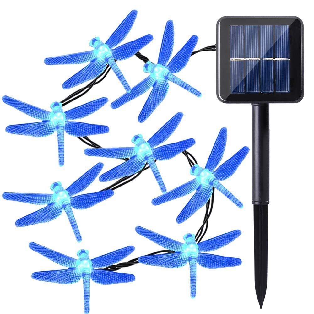 Solar Powered Dragonfly String Lights - 20ft Waterproof Outdoor Fairy Lights with 30 LED for Garden, Patio, Lawn & Holiday Decorations | Perfect for Christmas, Parties, Weddings & Home Decoration (Blue)
