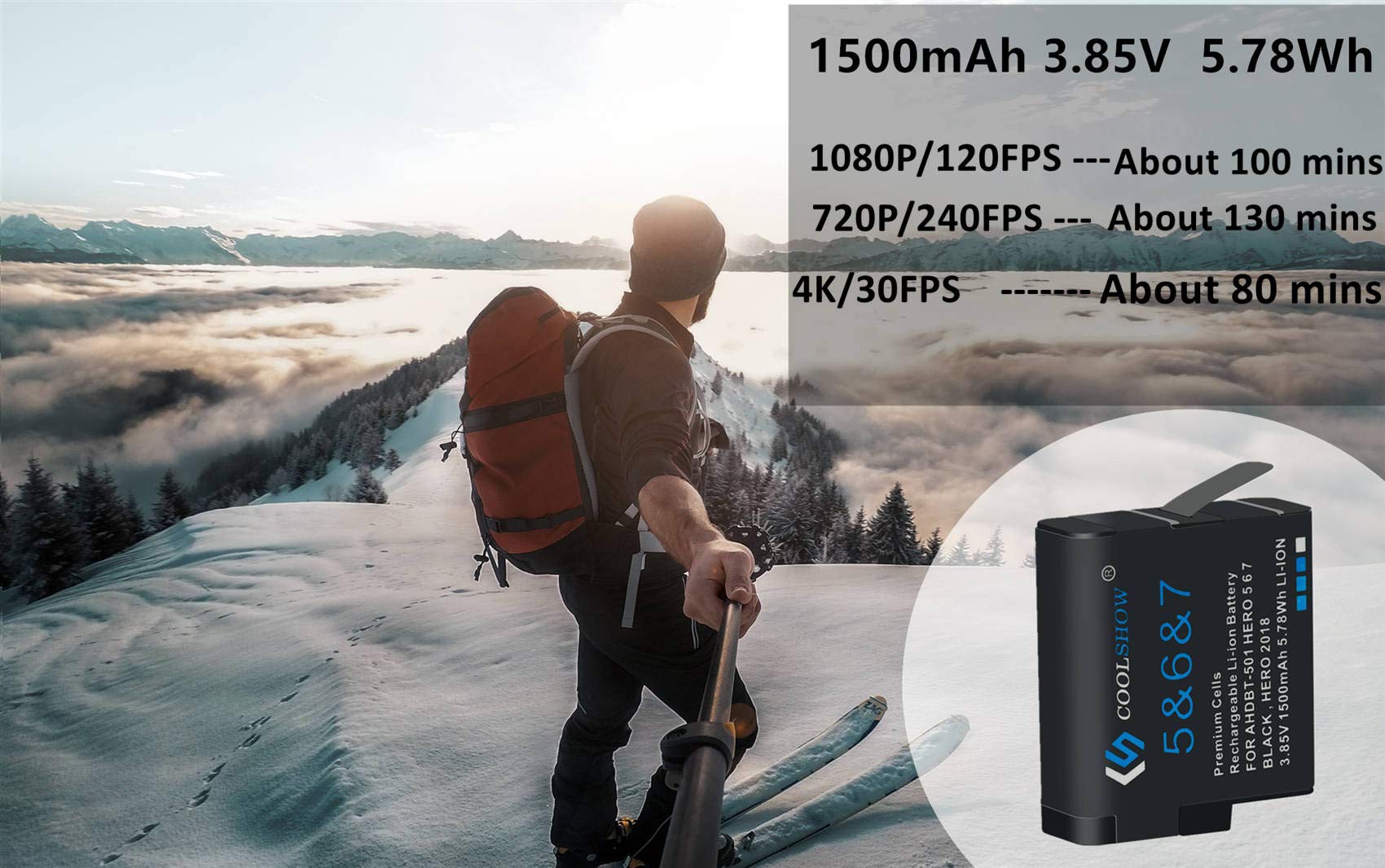 GoPro Hero 7/6/5 Replacement Battery 3-Pack with Charger - 1500mAh Extended Life Battery & Protective Case Bundle - Perfect for Travel, Vlogging & Outdoor Adventures (Compatible with Hero 7 Black, Hero 6, Hero 5)