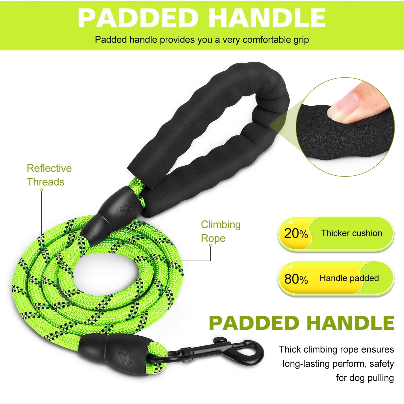 UrbanX Heavy Duty Dog Leash - 5FT Reflective Padded Handle Leash for Medium Dogs Like Siberian Husky | Durable Walking & Training Lead for Active Dogs | Perfect for Night Walks, Jogging & Outdoor Adventures (Green)