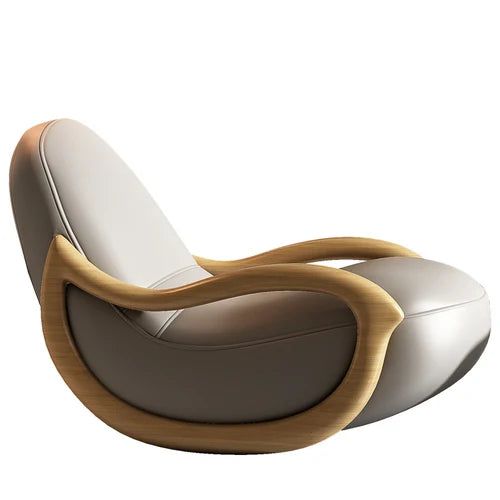 Premium Leather Rocking Chair with Solid Oak Wood Frame - Perfect for Living Room, Nursery, or Relaxing on the Porch