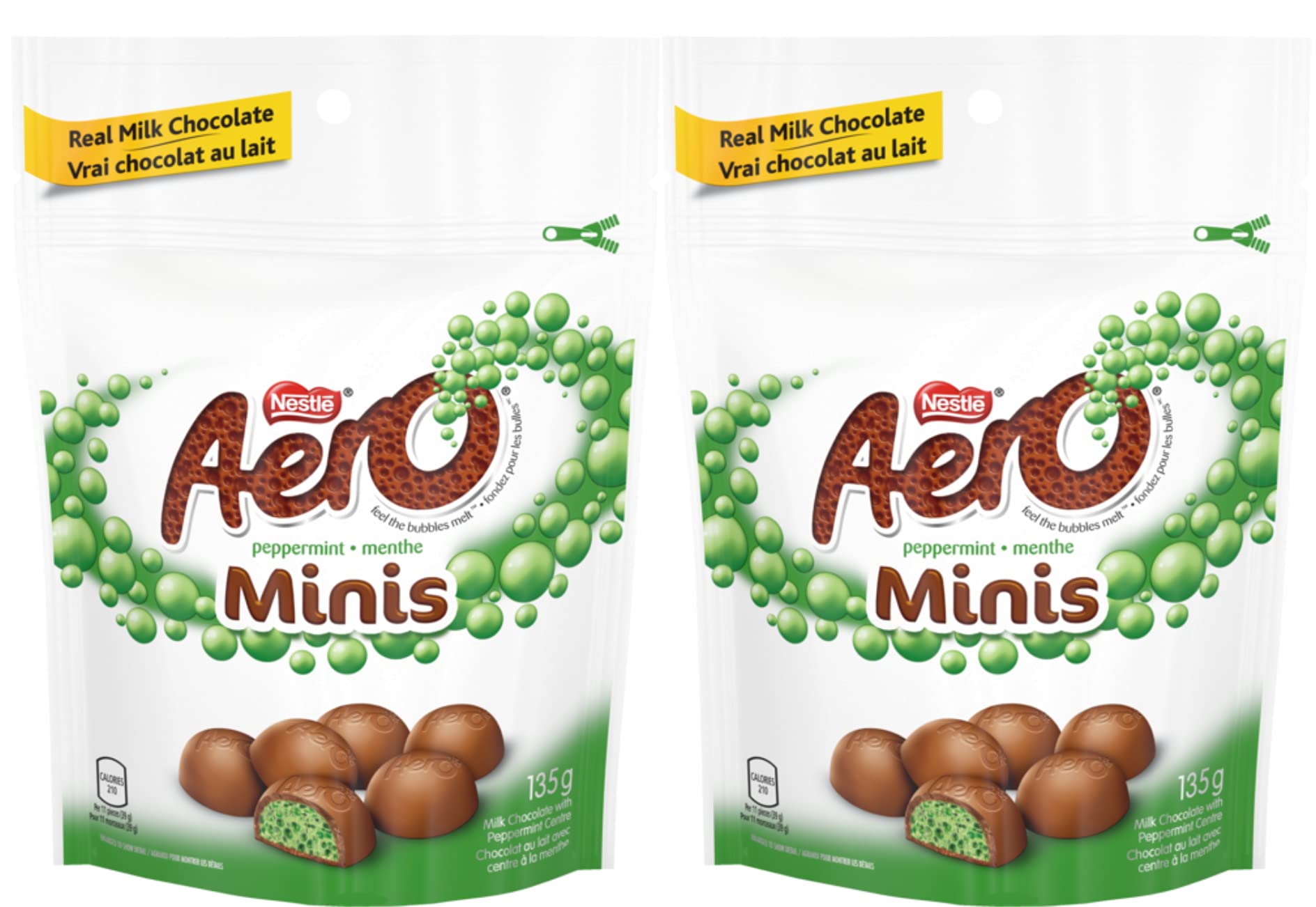 Aero Peppermint Bubbles Milk Chocolate Minis, 135g (4.8oz) - 2 Pack Bundle | Imported from Canada | Perfect for Gifts, Parties & Snacking