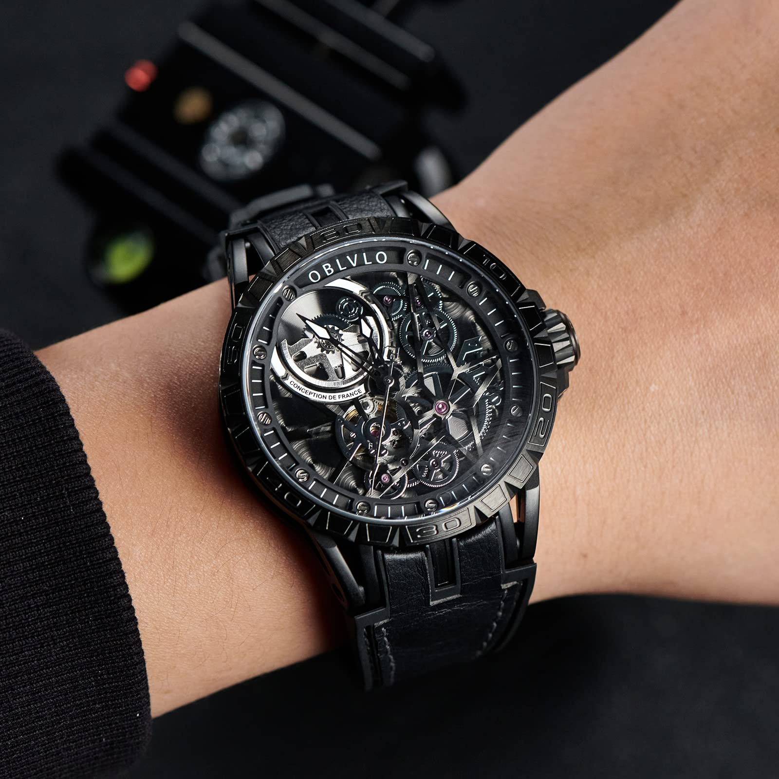 Top Luxury Designer Automatic Skeleton Dial Steel Watch - Genuine Leather Strap for Men, Perfect for Business, Formal Events & Everyday Wear