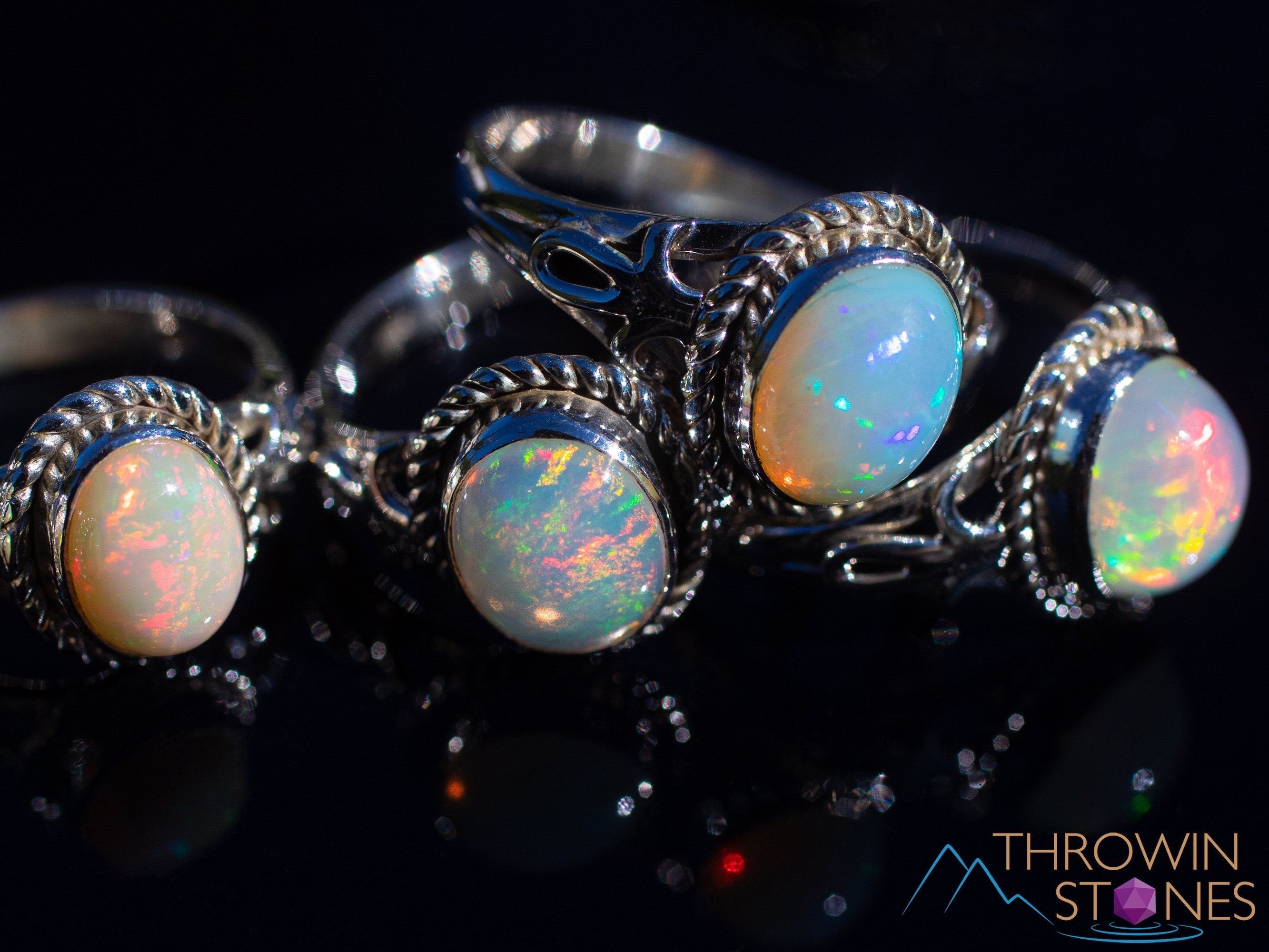Ethiopian Opal Ring Sterling Silver - Women's Welo Opal Jewelry in All Sizes (E1917) | Elegant Bridal Gift, Anniversary Present & Everyday Fashion Accessory