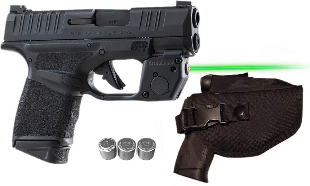 Springfield Hellcat Laser Kit with LASERPRO Holster & ArmaLaser TR26-G Green Laser Sight - Touch-Activated, Includes 2 Extra Batteries - Perfect for Concealed Carry, Home Defense & Tactical Shooting