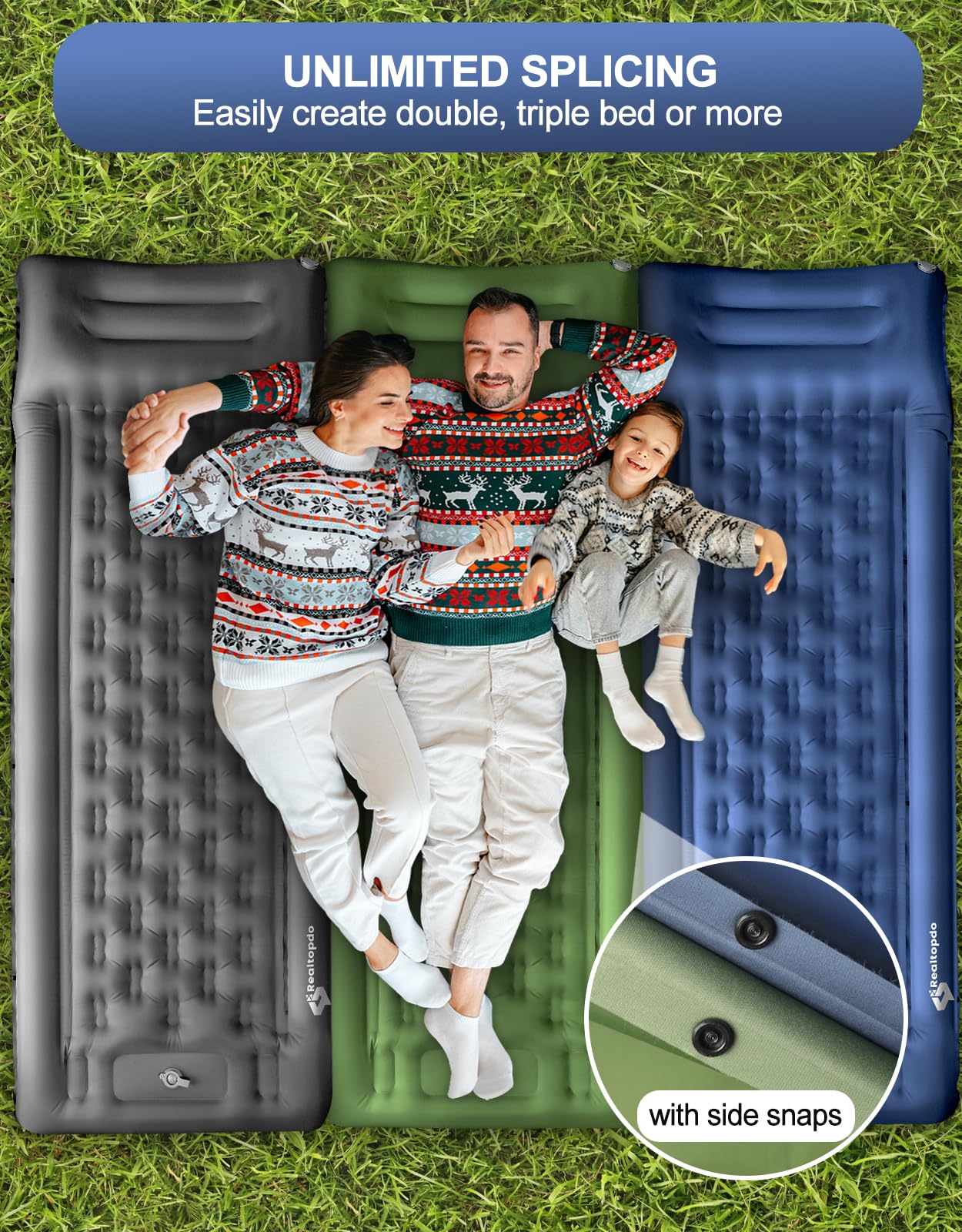 Extra Thick 5 Inch Self Inflating Camping Sleeping Pad with Pillow & Foot Pump - Lightweight Portable Mattress for Backpacking, Hiking, Travel - Perfect for Outdoor Adventures & Car Camping (Blue)