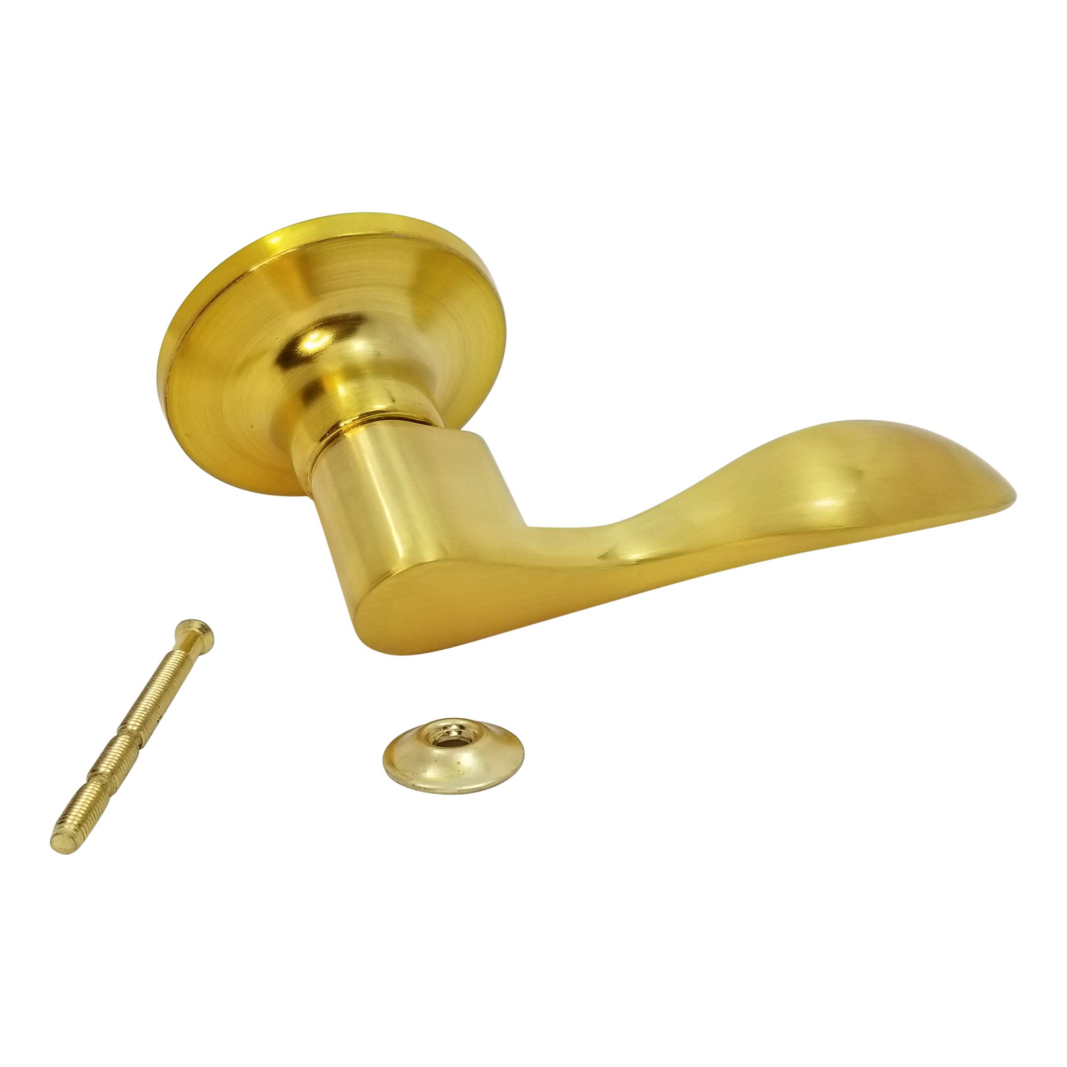 New Wave Style Dummy Closet Door Lock Lever Handle - Satin Brass Finish (Right Hand) for Bedroom, Nursery & Home Security
