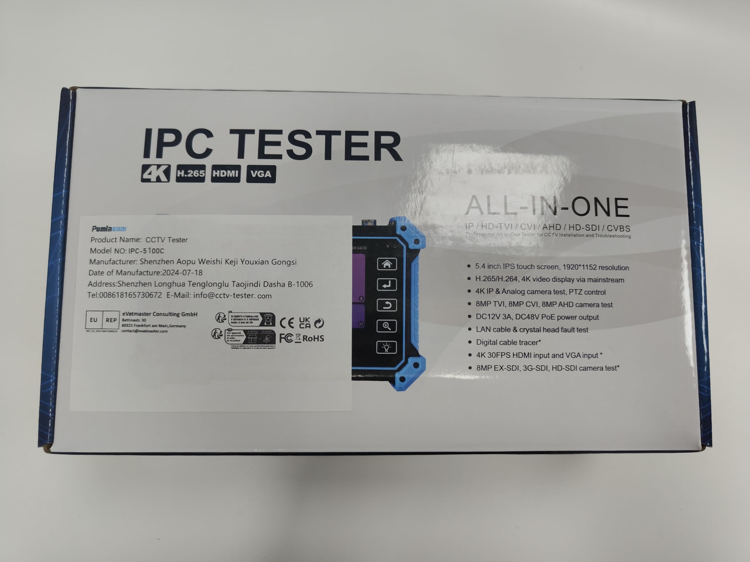 IPC-5100 Plus 5.4-Inch 8MP CCTV Tester - 5-in-1 HD Monitor for Analog/IP/CVI/TVI/AHD Cameras with VGA & 4K HDMI Input, Cable Tracer & Power Supply | Ideal for Security System Installation & Maintenance
