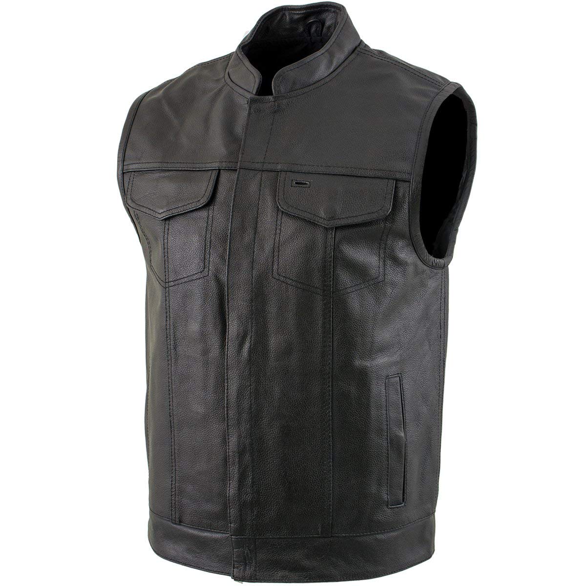Men's Genuine Cowhide Leather Motorcycle Vest - Black Combat Style with Gun Pocket | USA Made | Perfect for Bikers, Riders & Outdoor Enthusiasts