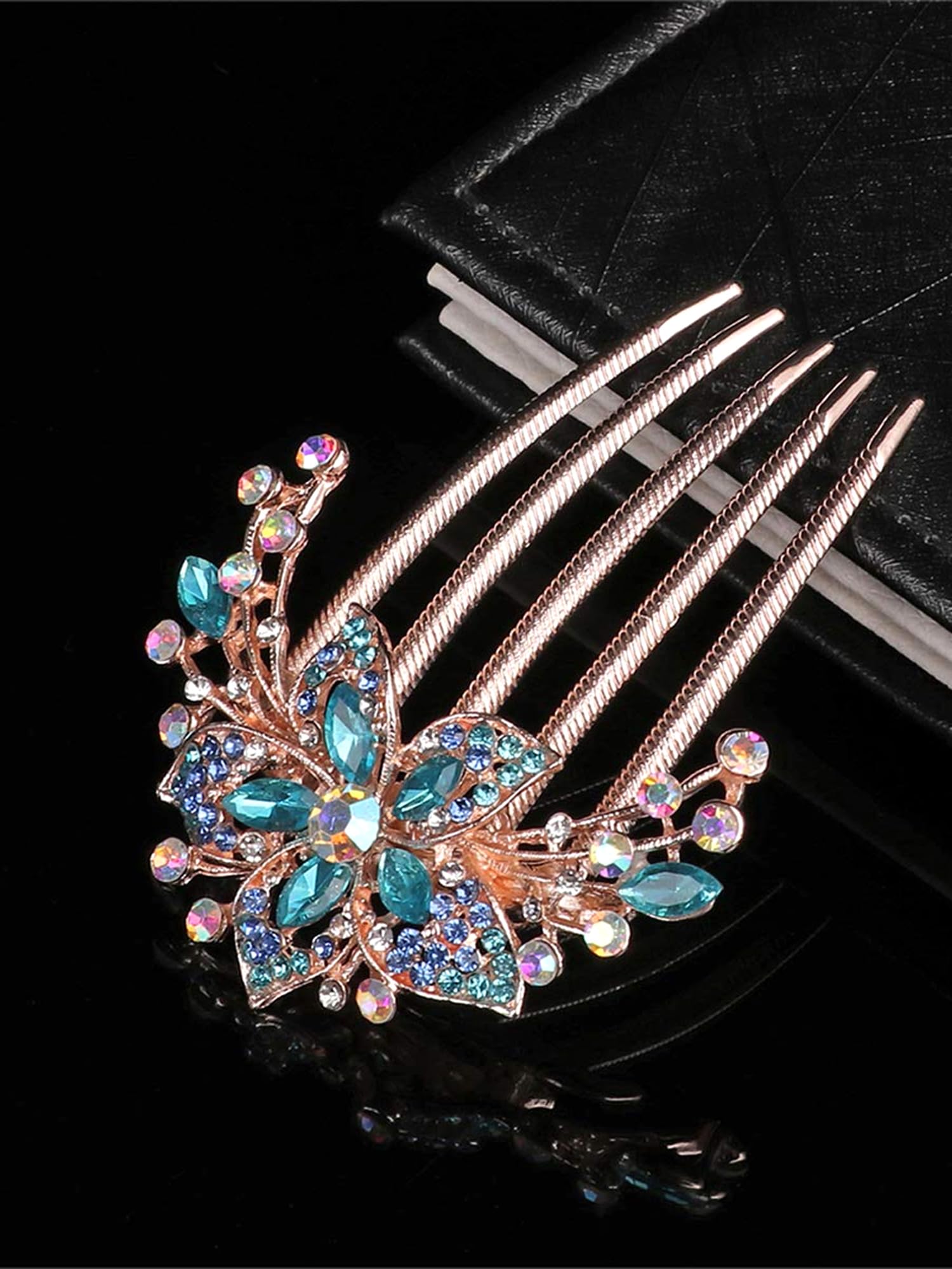 Elegant Yellow Crystal Floral Hair Comb Pin for Women - Bridal Wedding Hair Accessories, Side Pin, Jooda Pin - Perfect for Weddings, Prom, Parties & Special Occasions