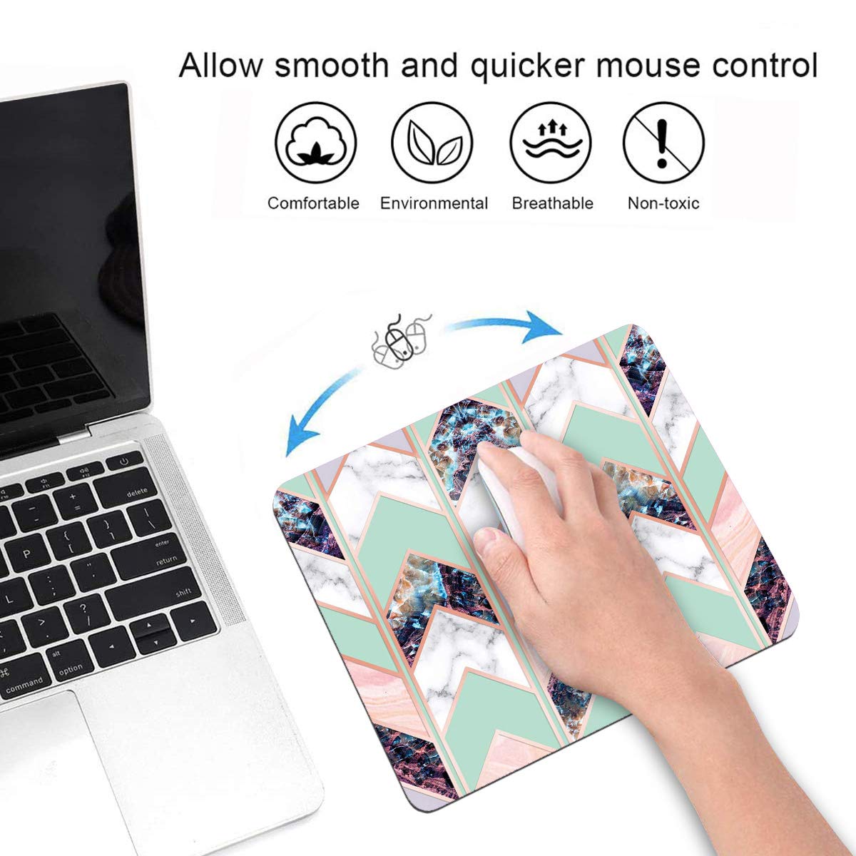 LOWORO Geometric Marble Mouse Pad & Coasters Set - Non-Slip Rubber Base Rectangle Desk Mat for Laptop, Computer, Gaming & Office Use - Perfect for Workstations, Home Offices and Gaming Setups