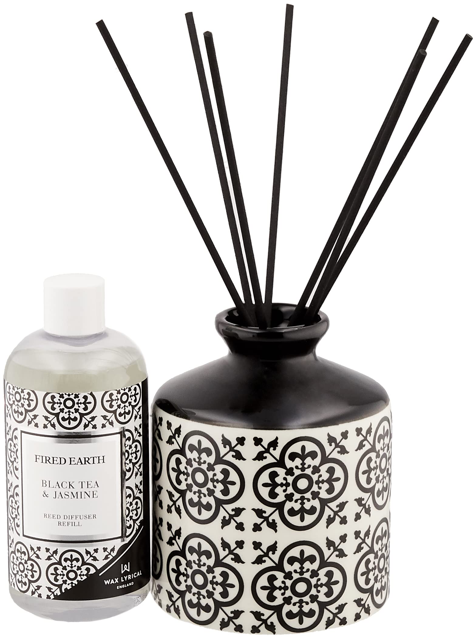 WAX LYRICAL Fired Earth Ceramic Black Tea & Jasmine Reed Diffuser Gift Set - Home Fragrance, Aromatherapy, Relaxation for Bedroom, Bathroom & Living Room