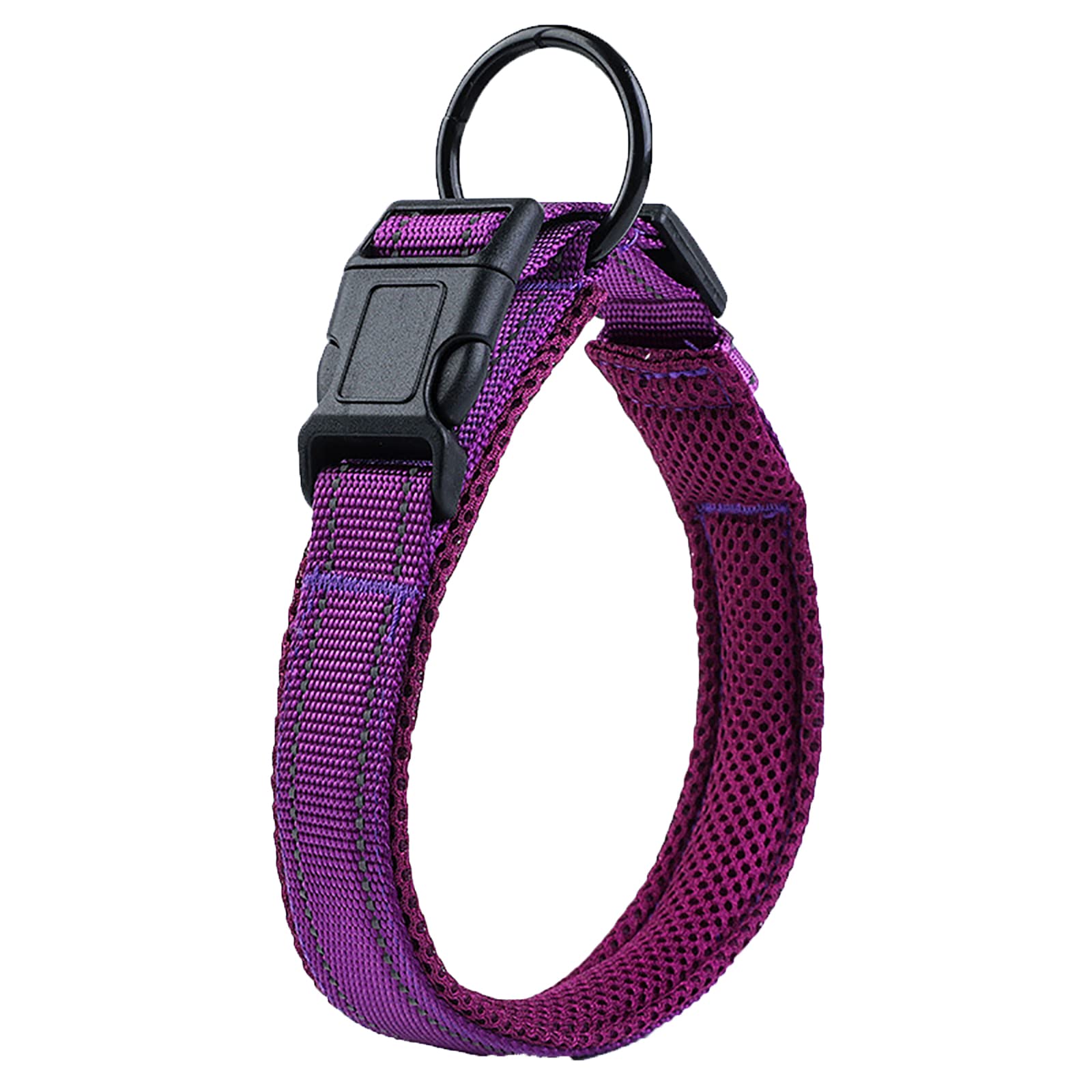 **TJSS Reflective Nylon Dog Collar with Soft Neoprene Padding – Breathable & Comfortable for Small, Medium & Large Dogs – 7 Sizes (Purple) – Perfect for Night Walks, Training & Outdoor Adventures**