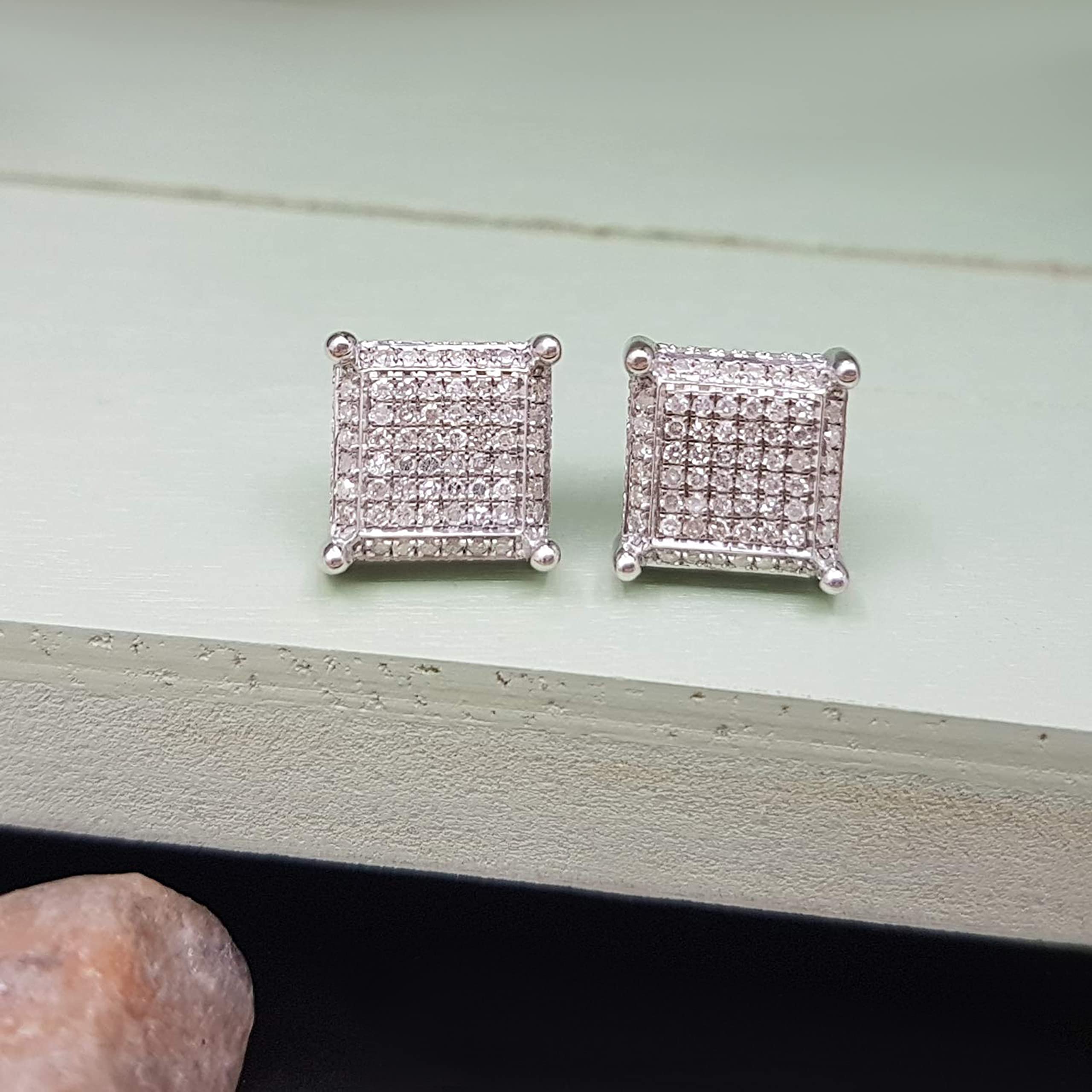 Dazzlingrock Round White Diamond Iced Cube Dice Stud Earrings for Men & Women - 0.90ctw (I-J Color, I2-I3 Clarity) in 925 Sterling Silver - Perfect for Parties, Weddings & Everyday Elegance