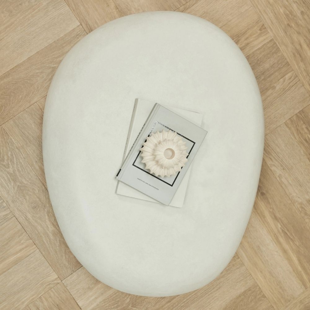 ROCCO 73cm White Concrete Pebble Coffee Table - Indoor & Outdoor Use for Patio, Garden, and Living Room Decor