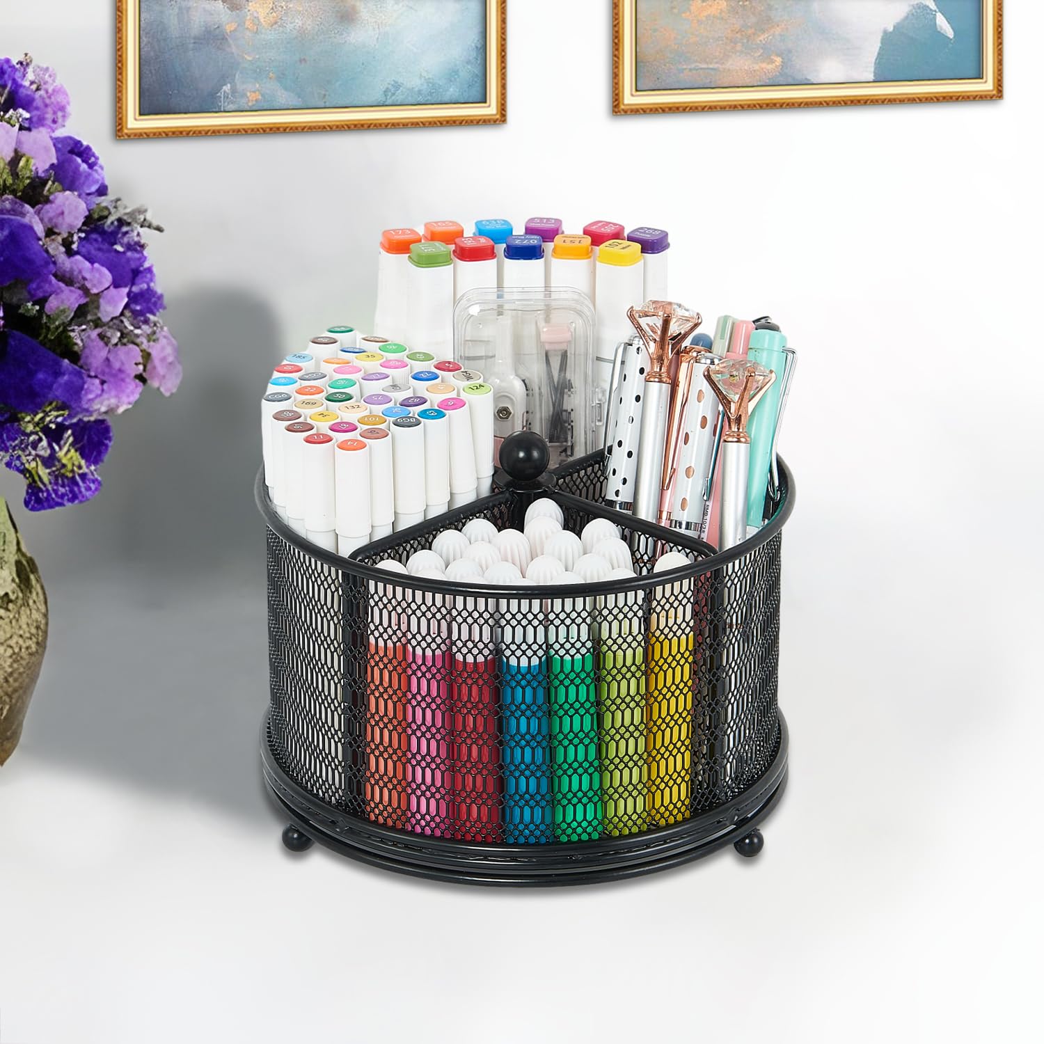 360-Degree Rotating Pencil Holder Organizer - Black Desk Organizer for Pens, Markers & Art Supplies | Office & School Stationery Storage | Perfect for Desk Organization, Classroom & Home Office Use