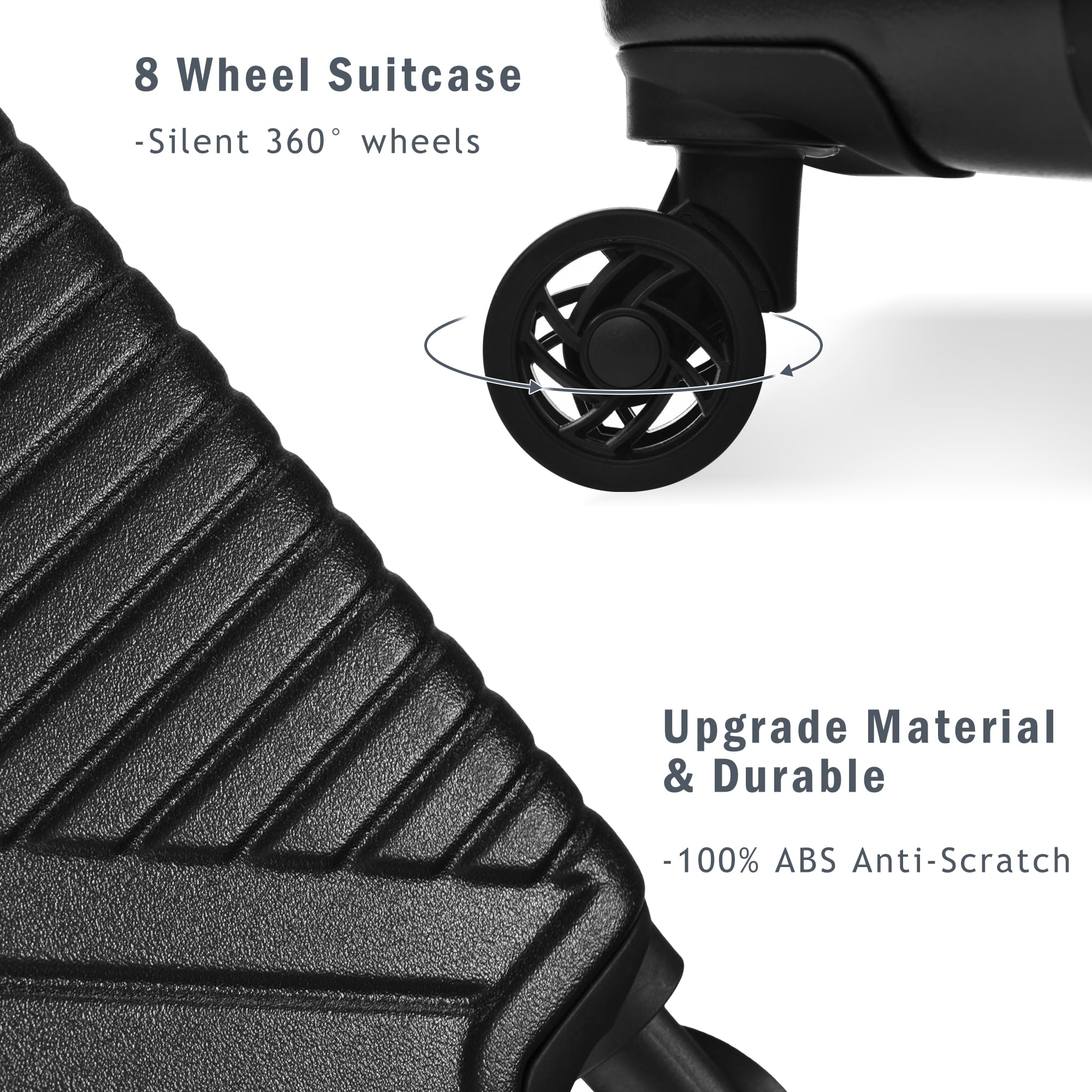 Merax 3-Piece Hardside Luggage Set with 8 Spinner Wheels & TSA Lock - Lightweight Suitcases (20/24/28 Inch) in Black - Perfect for Air Travel, Business Trips & Family Vacations