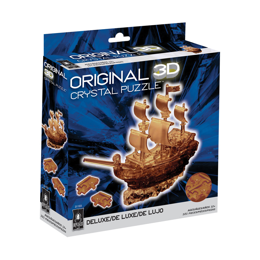 3D Crystal Pirate Ship Puzzle - 101 Piece Brain Teaser for Adults & Teens - Challenging DIY Model Kit for Home Decor & Gift Giving