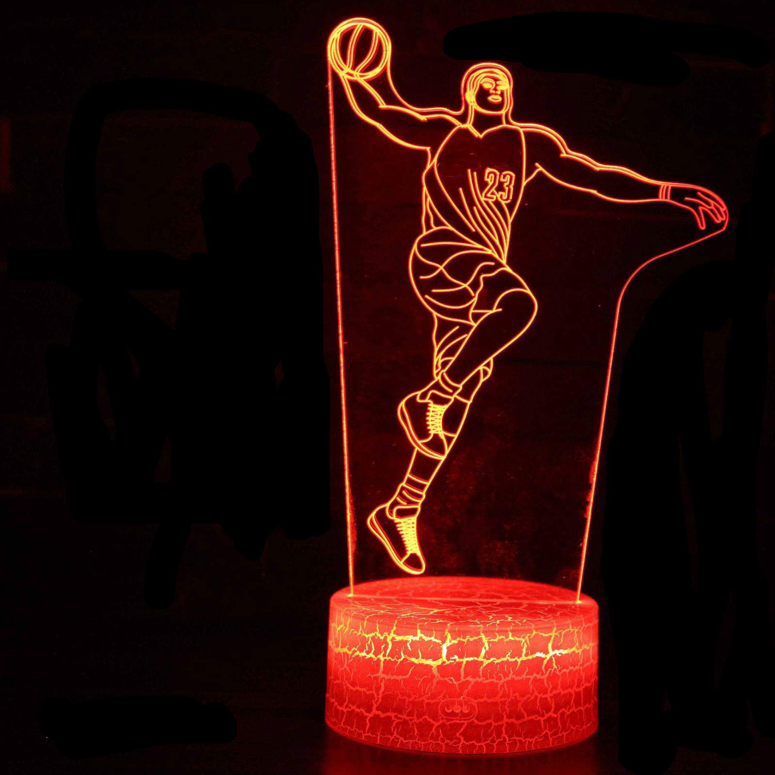 3D Basketball Player Night Light - LED Touch Switch Table Lamp with 7 Color Changing Modes, Optical Illusion Decor for Kids Room, Desk, Christmas Gift, Birthday Present, Home Decor & Party Lighting