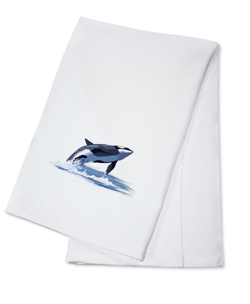 Orca Whale Print 100% Cotton Tea Towel - Decorative Kitchen Hand Towel for Home & Dish Drying | Eco-Friendly Absorbent Dishcloth for Coastal & Marine Theme Decor