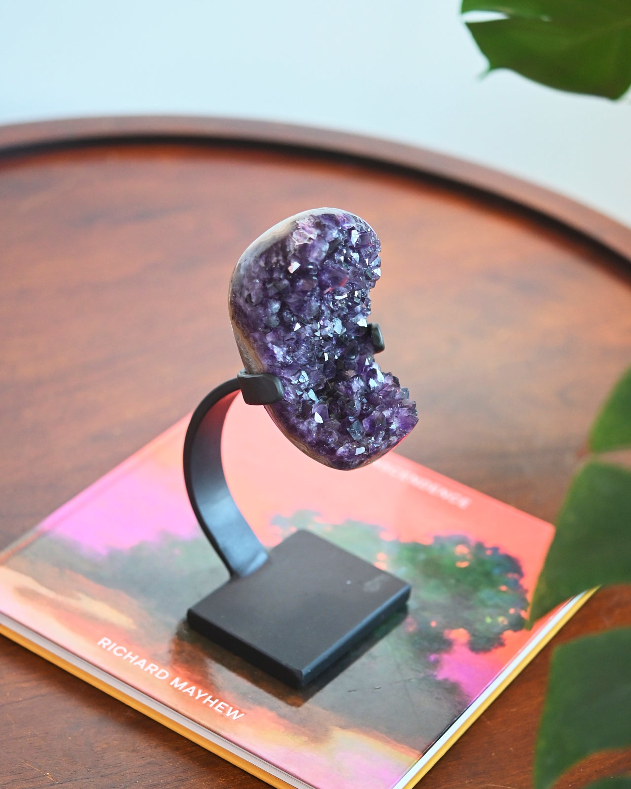 Natural Amethyst Crystal Geode on Wooden Stand - 3.7lbs Healing Stone for Home Decor, Meditation & Spiritual Gifts