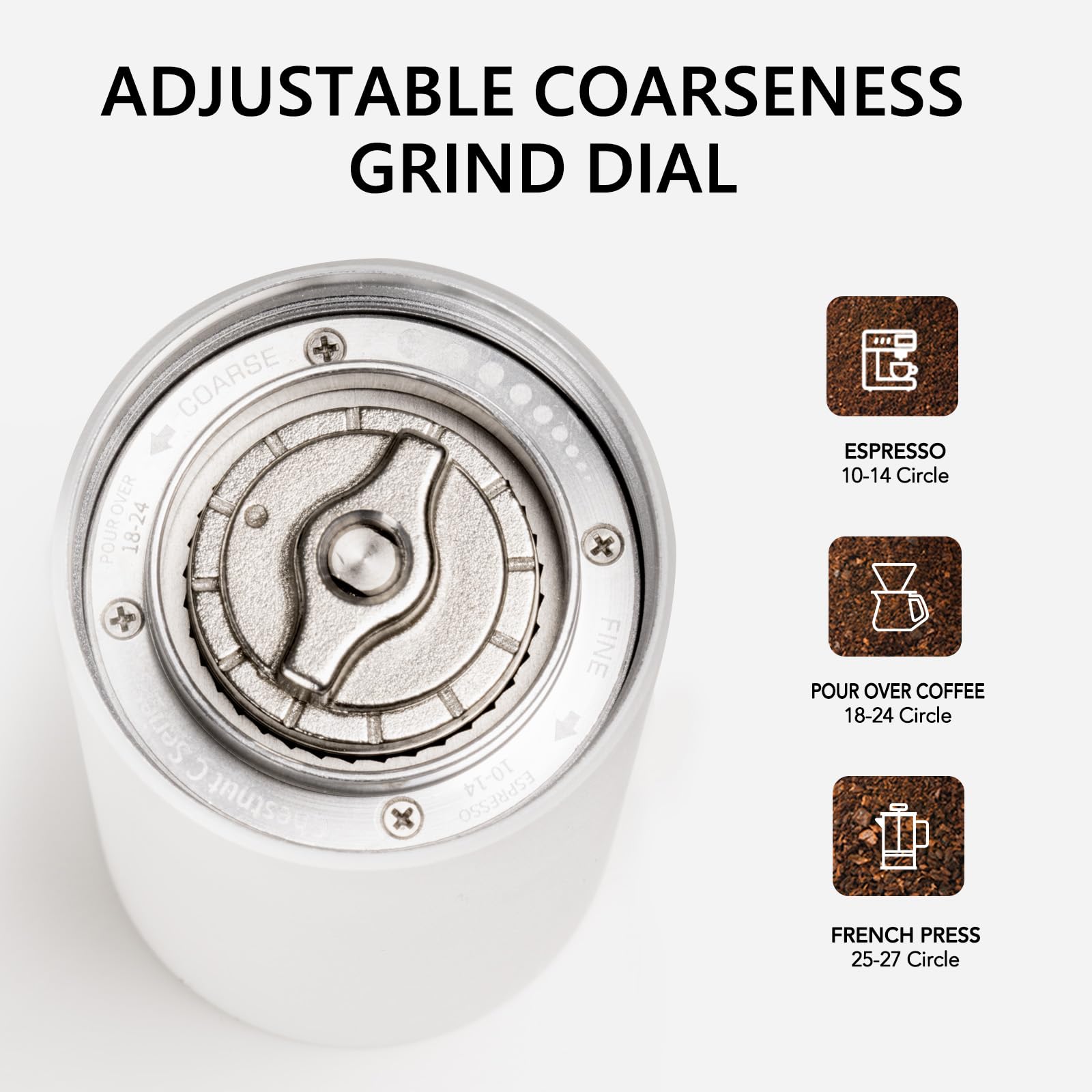 TIMEMORE C2 MAX Manual Coffee Grinder - Stainless Steel Conical Burr, 30g Capacity, Adjustable Settings - Perfect for French Press, Espresso & Pour Over - Portable for Travel, Camping & Home Use (White)