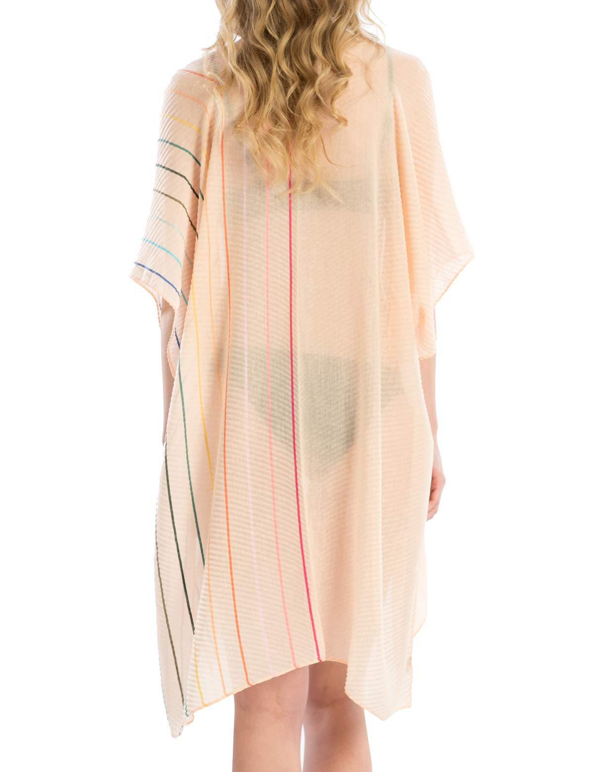 MIRMARU Women's Striped Kimono Cardigan - Lightweight Chiffon Swim Cover Up for Beach, Pool & Vacation | Bikini Wrap, Resort Wear & Summer Fashion Accessory