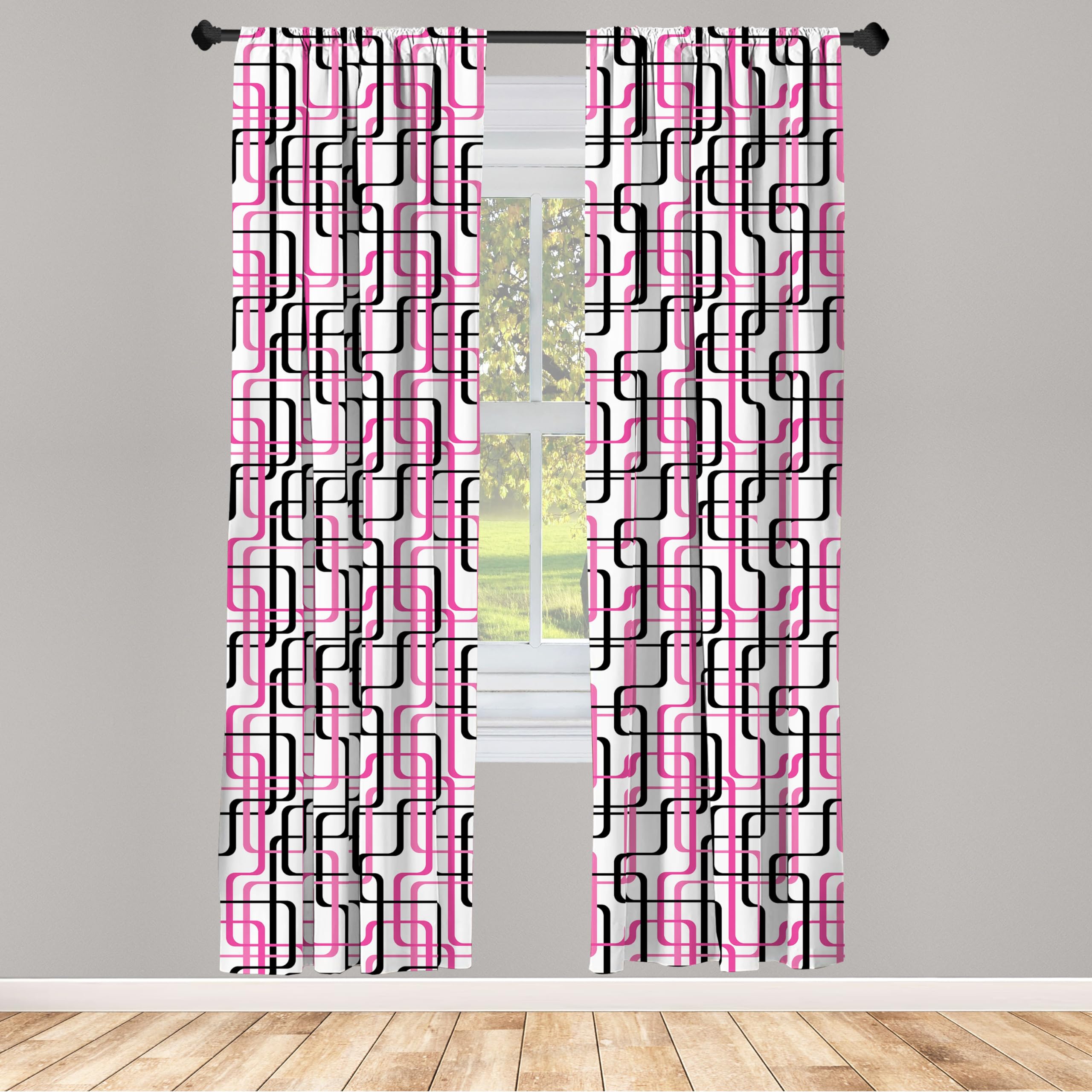 Ambesonne Retro 60s Inspired Geometric Curtains - Vibrant Wavy Lines & Stripes Funky Pattern Window Treatments, 2 Panel Set (28