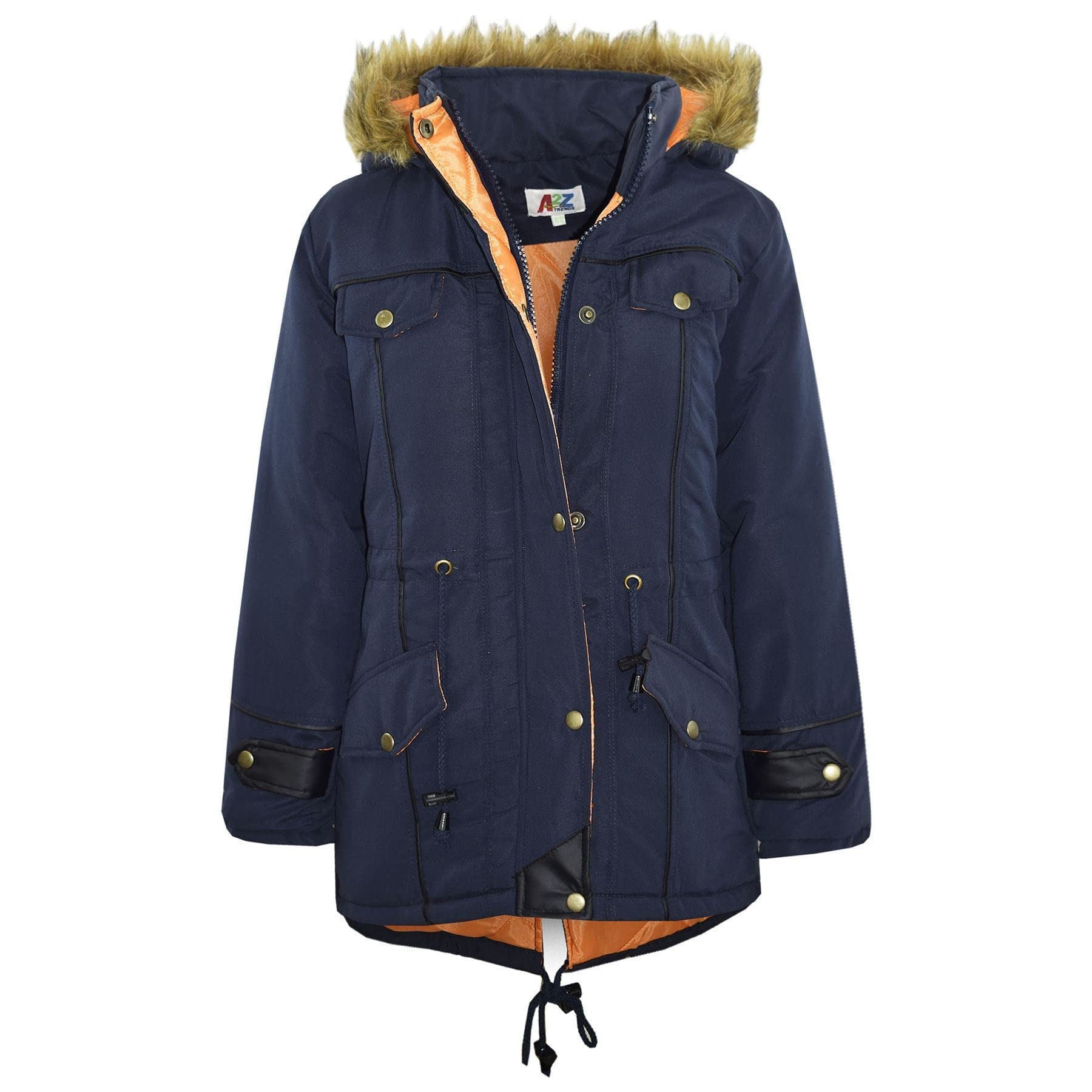 **Kids Navy Blue Faux Fur Hooded Parka Coat - Designer Winter Jacket for Boys & Girls Ages 3-13 - Perfect Christmas Gift for Outdoor Play & Cold Weather**
