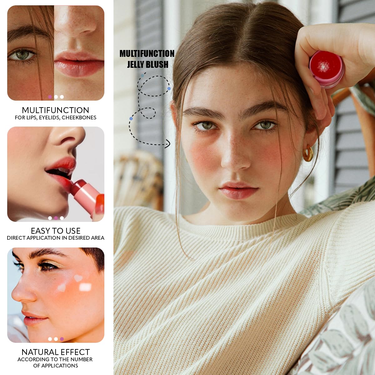 LOOKLOOK Jelly Blush Stick - 4pcs Set of Natural Milk Tint for Lips, Cheeks & Eyes | Long-Lasting, Buildable Color with Sheer Illuminating Finish | Perfect for Everyday Makeup, No-Makeup Looks & On-The-Go Touch Ups