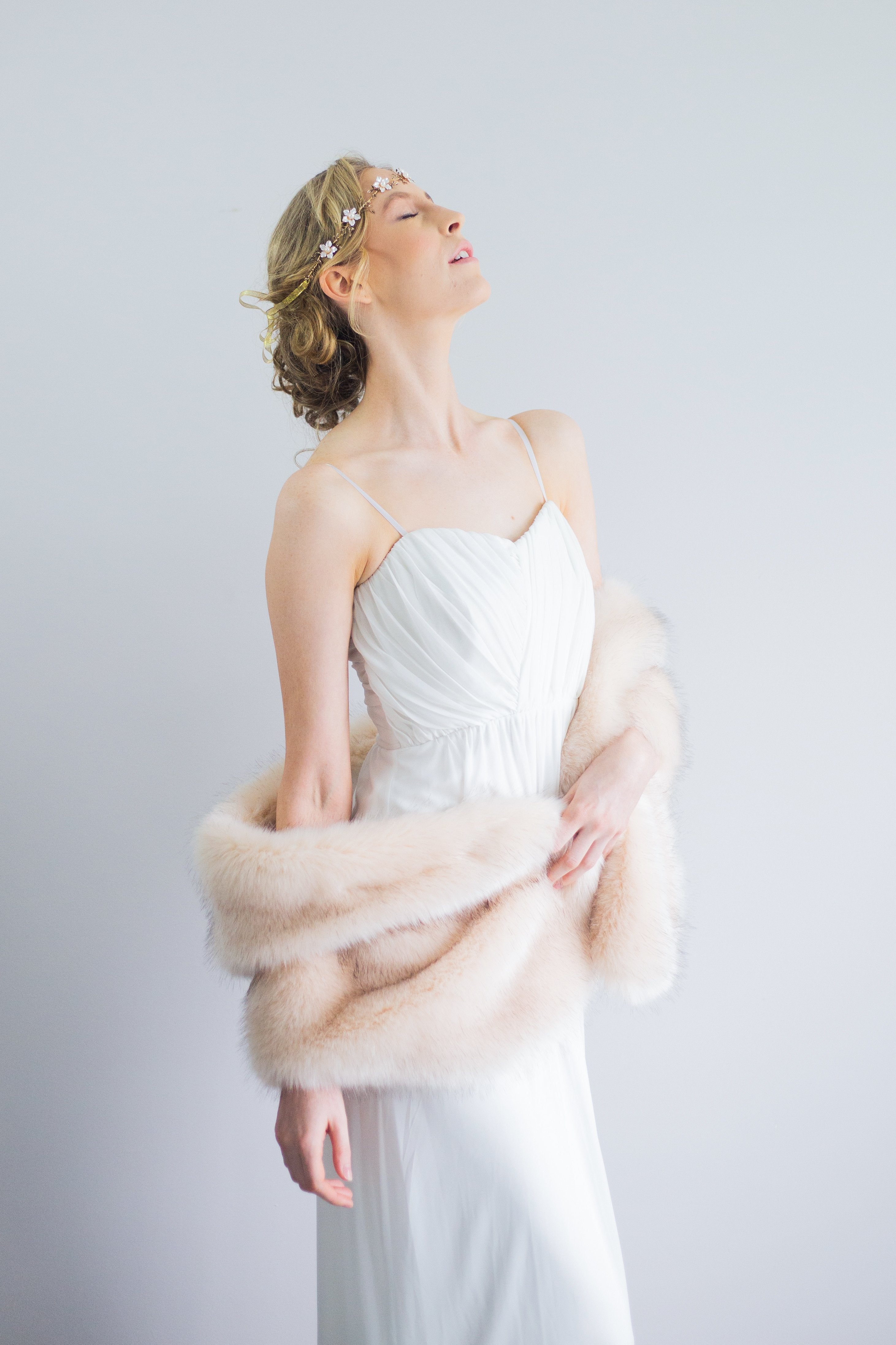 Blush Beige Fur Shawl Wrap - Elegant Butterfly Blu03 Design for Women | Perfect for Weddings, Parties & Winter Fashion
