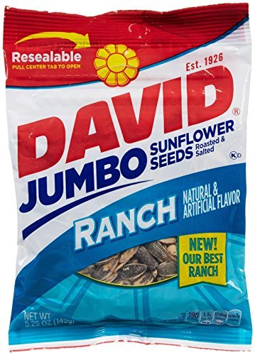 DAVID Sunflower Seeds Ranch Flavor - 5.25 oz (12 Pack) | Healthy Snack for Road Trips, Baseball Games & Outdoor Activities